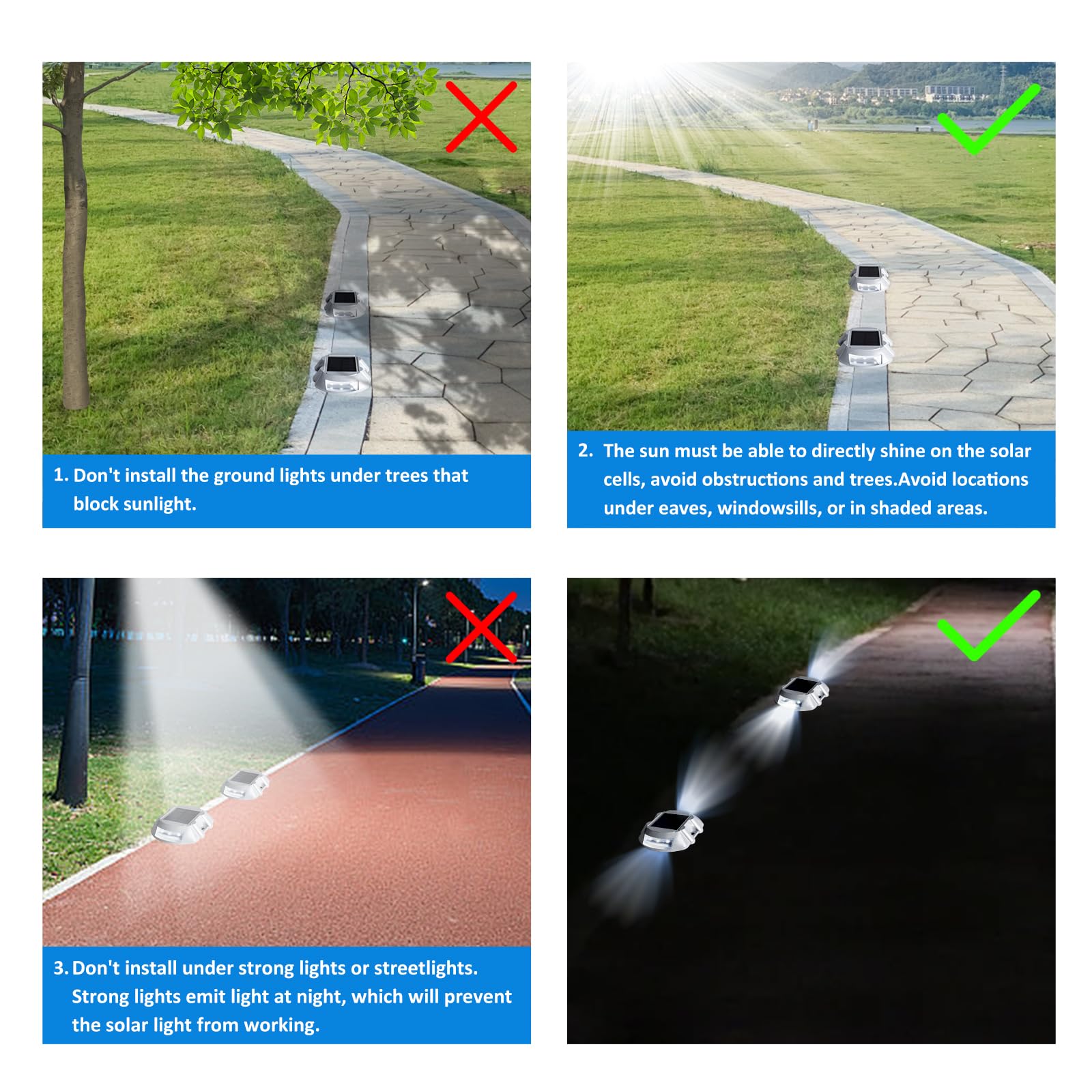 Jiguoor Solar Deck Lights Led Driveway Lights Solar Powered Dock Light Outdoor Ip68 Waterproof Road Markers For Step Sidewalk Stair Boat Garden Ground Pathway Yard (Blue, 1 Pack)