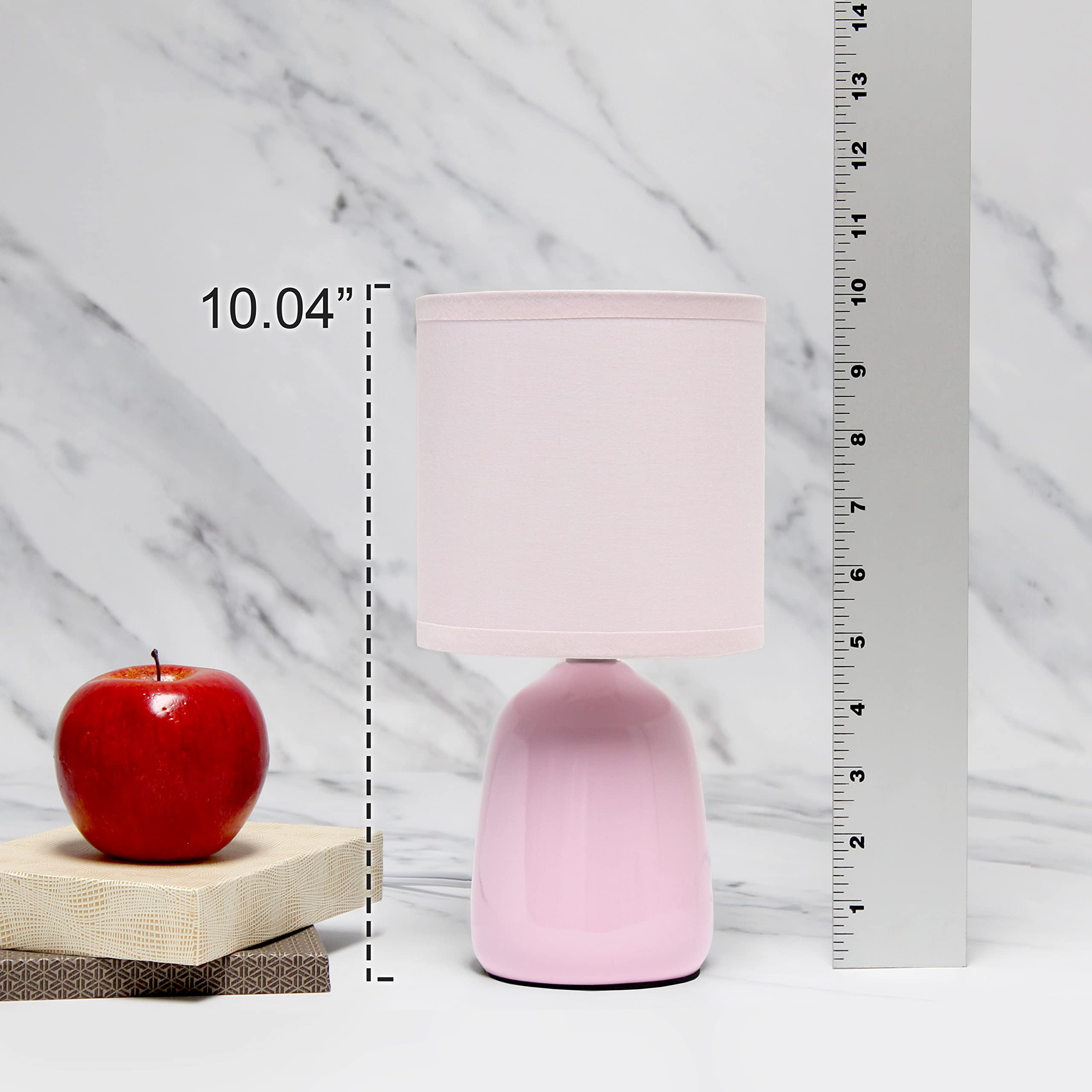 Simple Designs Lt1134-Lpk 10 Ceramic Thimble Base Table Lamp, Light Pink Shade, Ideal For Bedroom, Living Room, Entryway, Office