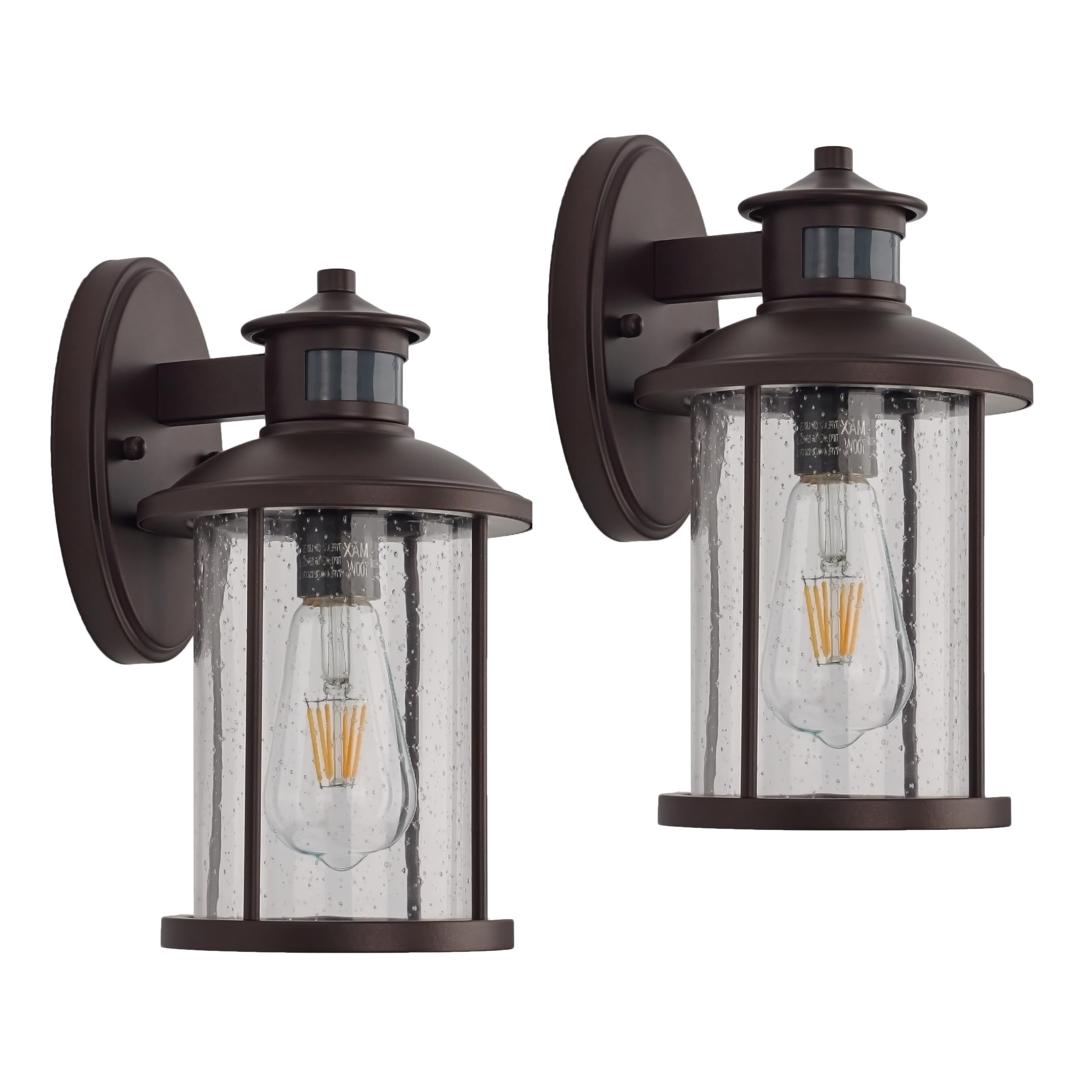 MICSIU 11.5 Inch Motion Sensor Exterior Wall Sconce 2 Pack, Dusk to Dawn Outdoor Lighting with Clear Seedy Glass, Oil Rubbed Bro