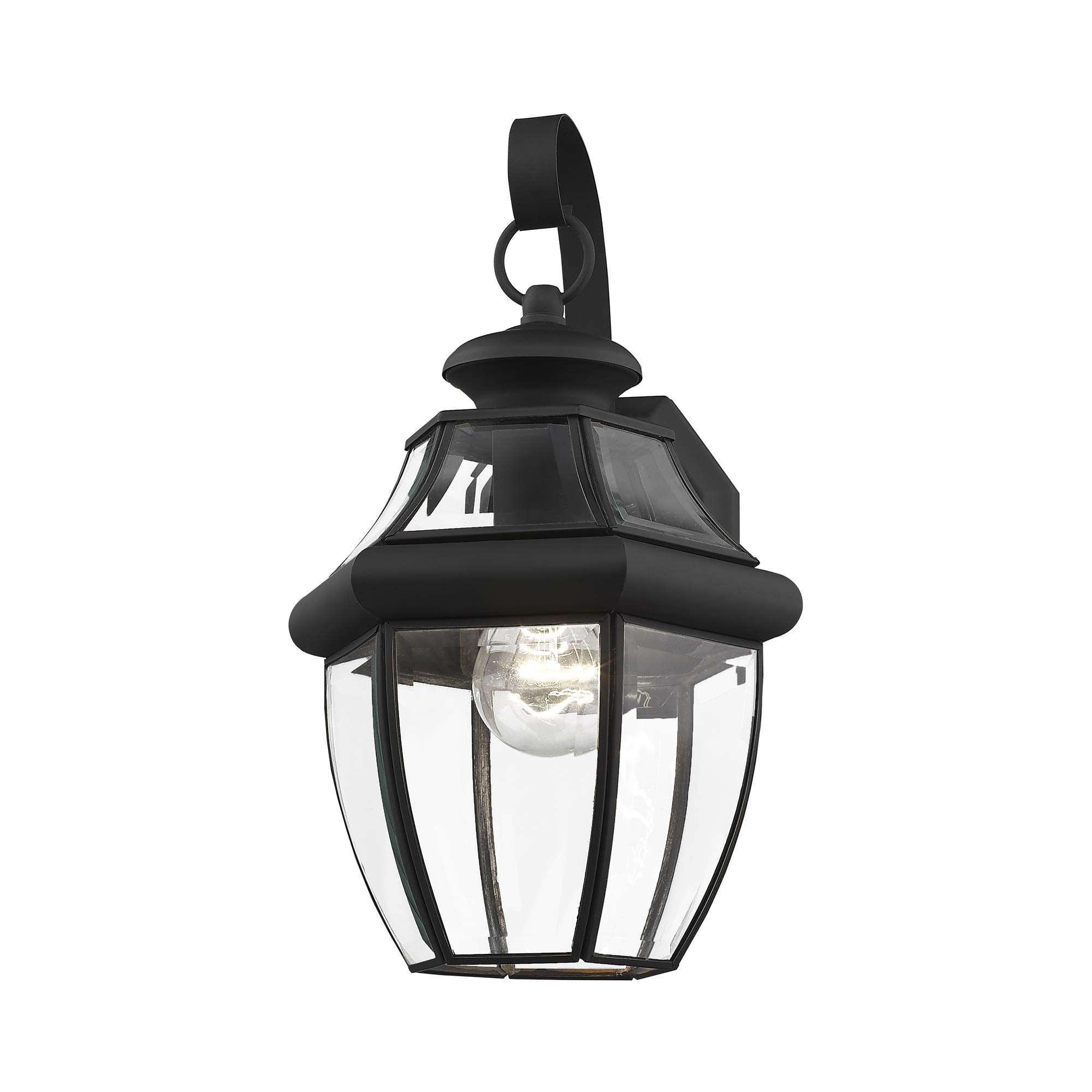 Livex Lighting 2151-04 Monterey 1 Light Outdoor Black Finish Solid Brass Wall Lantern With Clear Beveled Glass, 13'' X 8.5'' X 8