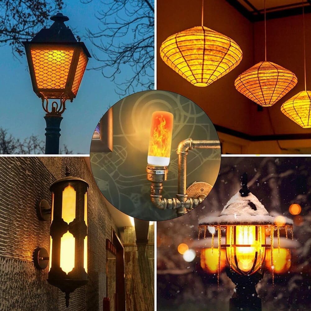 iCrius 2-Pack LED Flame Light Bulbs, E26/E27 Base, 4 Flickering Modes, Realistic Flame Effect for Christmas, Halloween & Party Decor