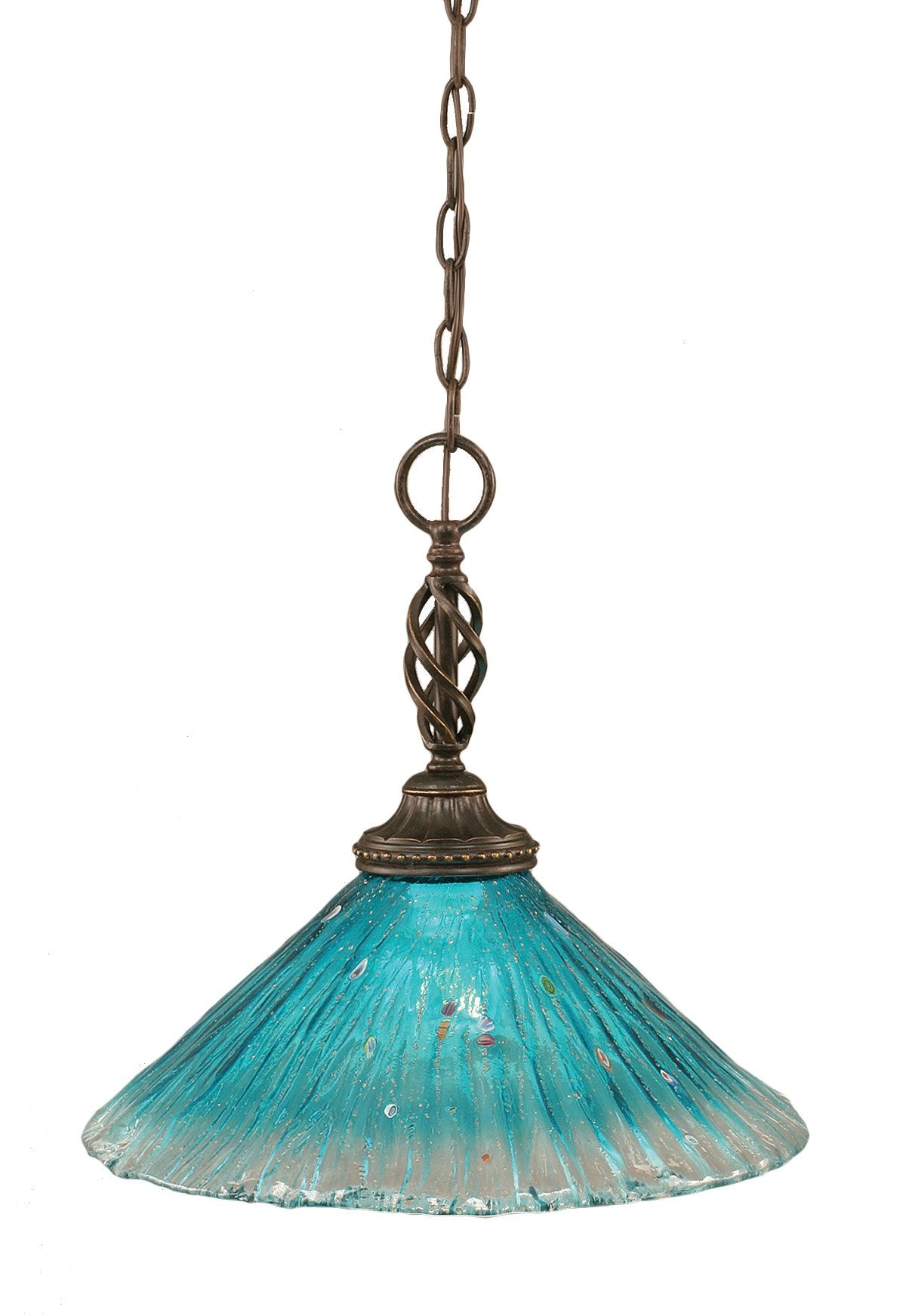 Toltech Lighting 82-DG-715 16-Inch One-Light Pendant Dark Granite Finish with Teal Crystal Glass Shade