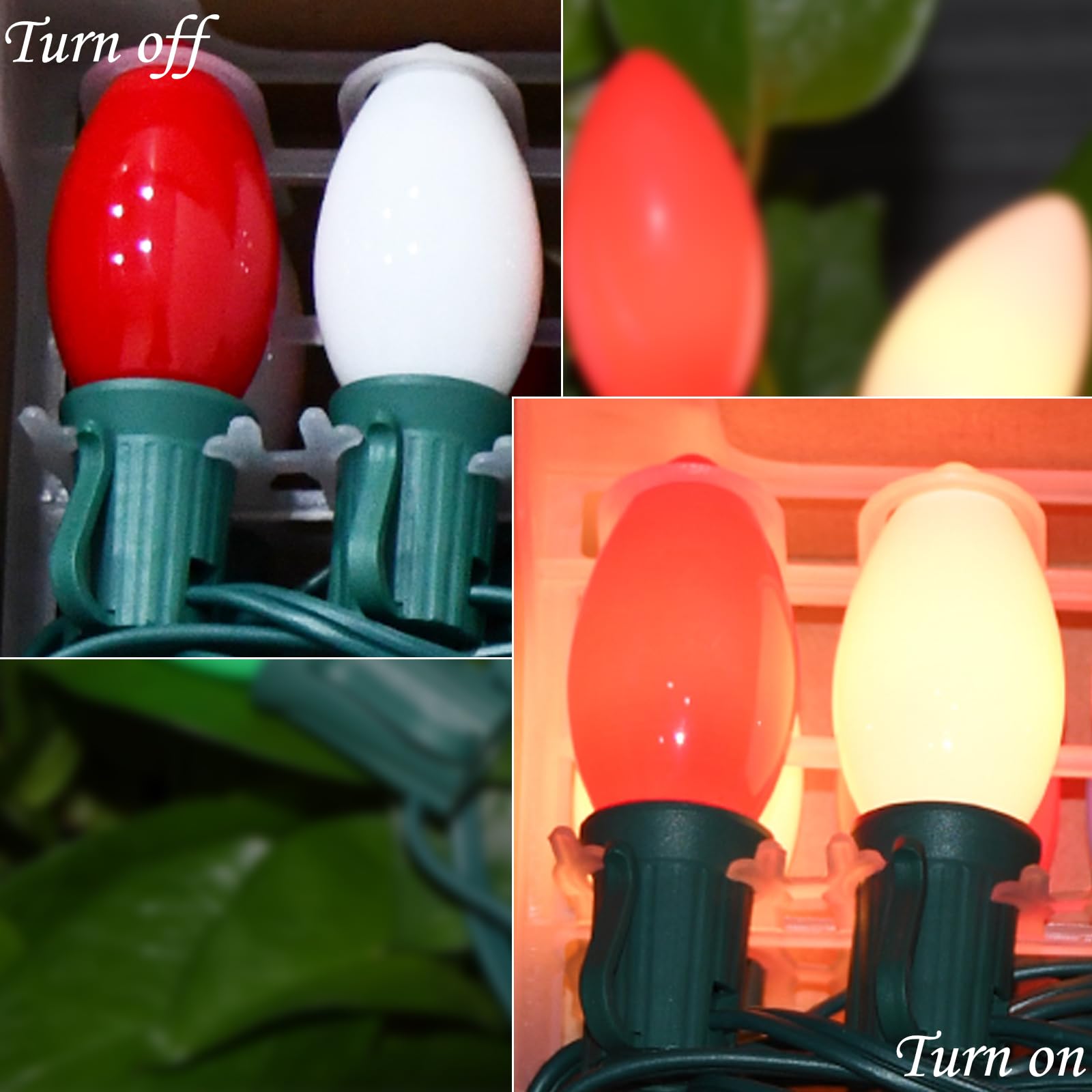 C9 Christmas Outdoor String Lights, 25 Feet Vintage Christmas Tree Lights With 26 7W Red White Glass Bulbs(1 Spare), Connectable