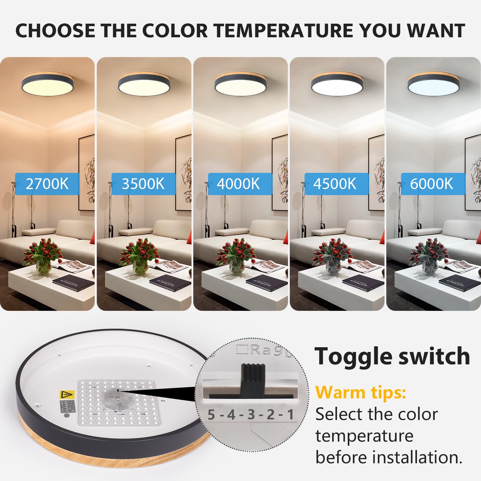 Woknos 15.7" Minimalist Style Flush Mount Dimmable Ceiling Led Lightning Fixtures Close To Ceiling Easy Install For Bedroom Bathroom Laundry Room Porch Kitchen
