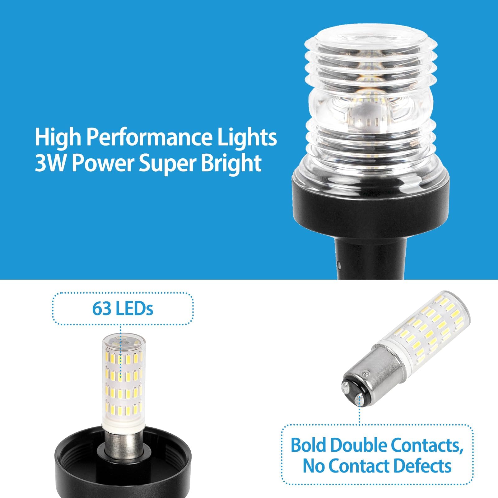 Obcursco Boat Stern Lights, IP67 Waterproof Fold-Down White LED Anchor Light for Marine, Pontoon, Fishing, Bass, and Jon Boats(6