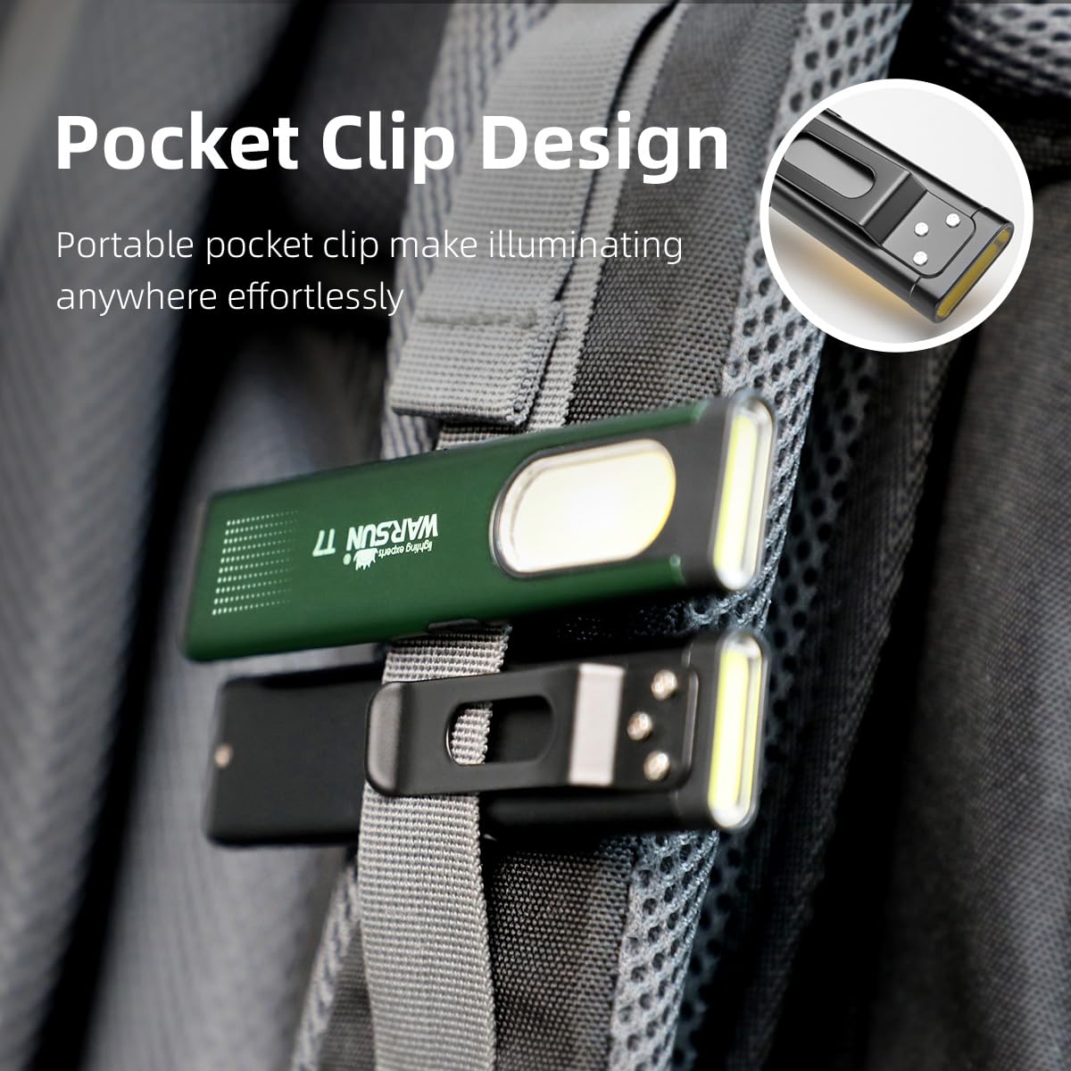 WARSUN Compact Pocket LED Flashlight - 675LM, USB-C Rechargeable, IPX4, T7 Model, Green-1Pcs