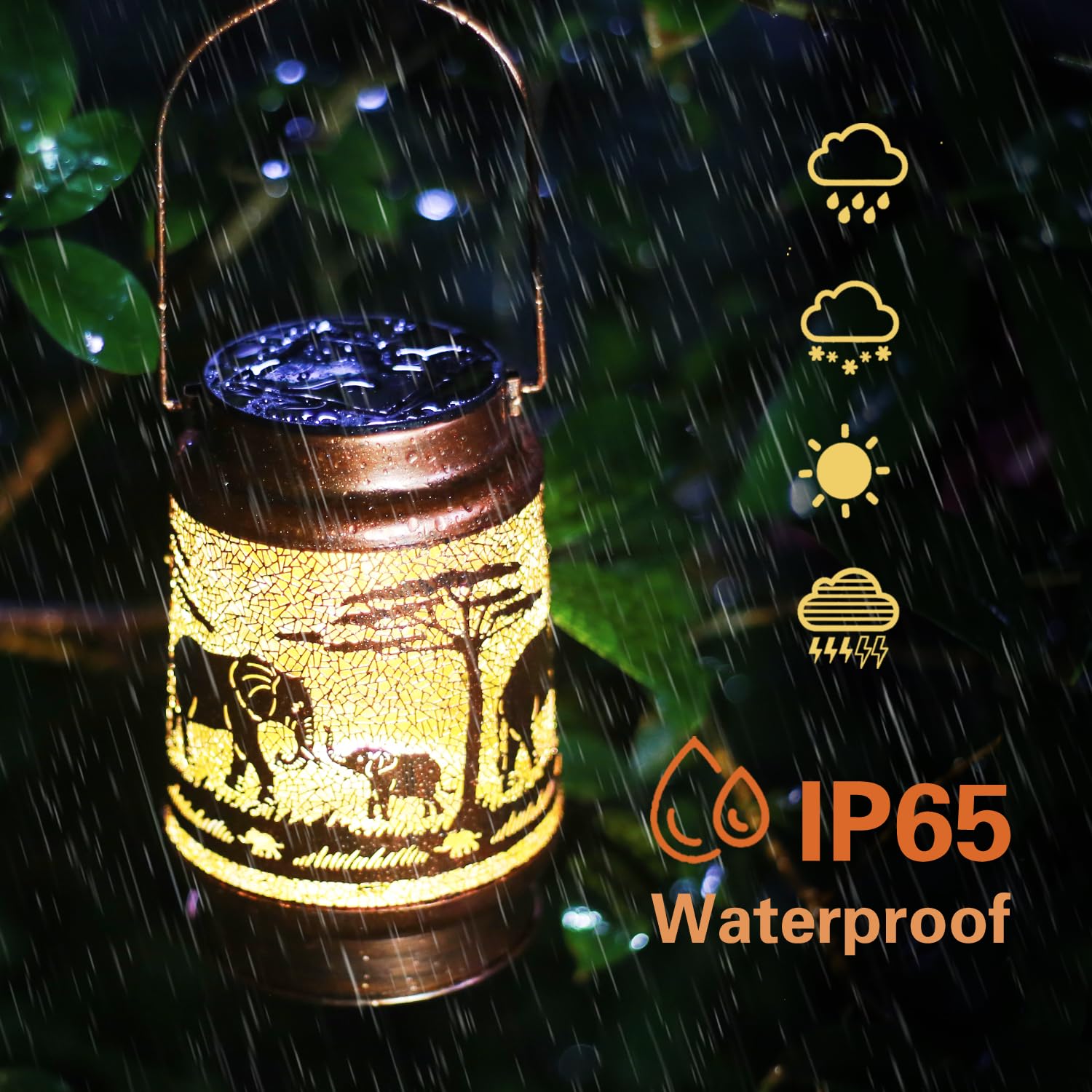 Elephant Solar Lanterns Outdoor Waterproof Hanging Solar Lights Elephant Gifts For Women Men Metal Decorative Led Lanterns For Y