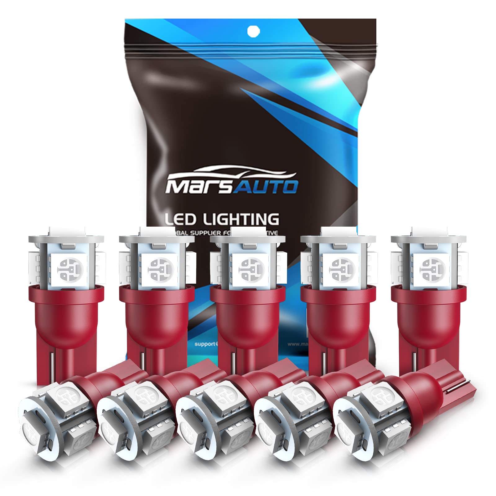 Marsauto 194 LED Bulb Brilliant Red 168 T10 2825 5SMD No Polarity Replacement Bulbs for Car Dome Map Door Courtesy License Plate