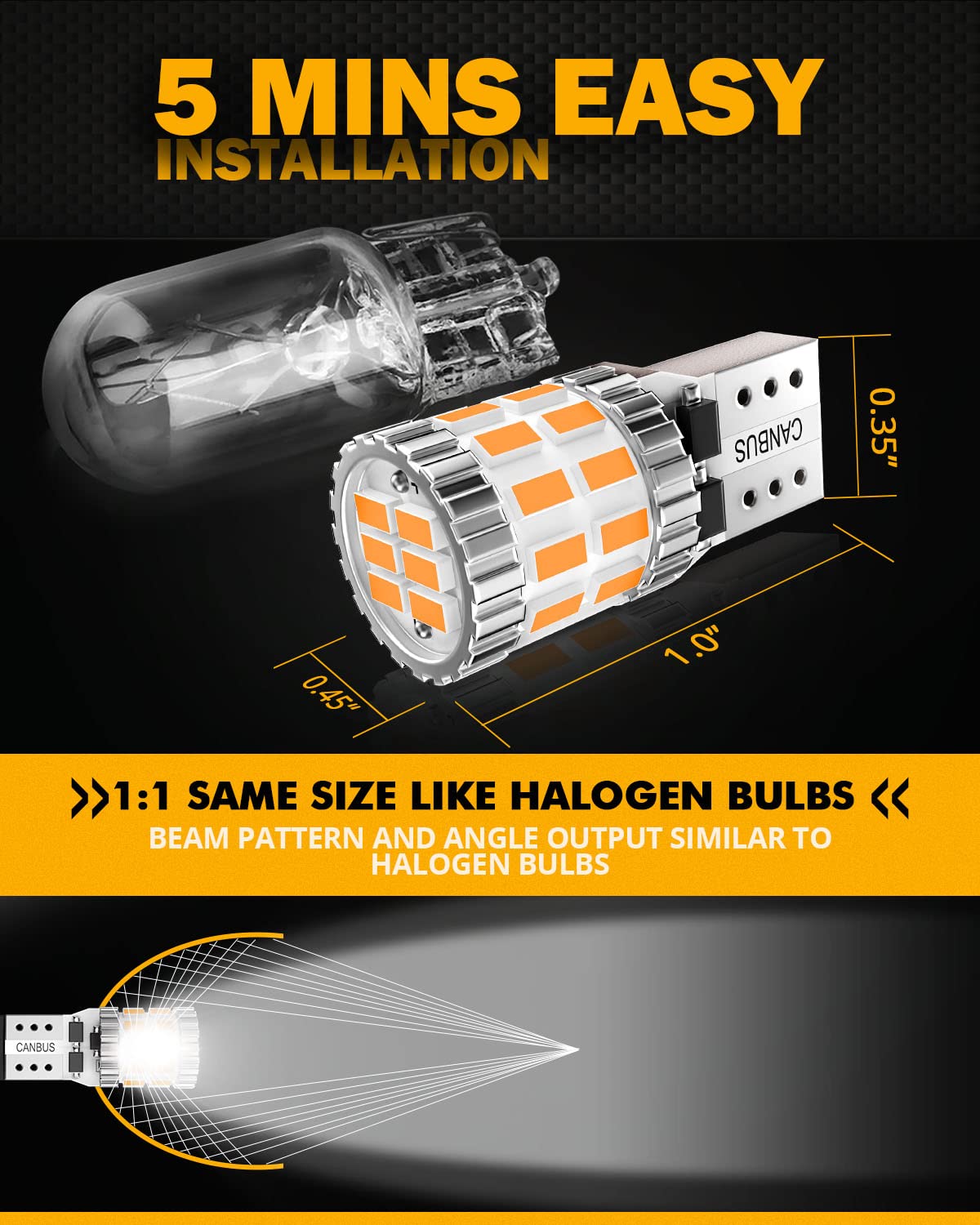 Auxbeam Upgraded 194 Led Bulbs Amber Yellow,400% Brighter Extremely Bright Canbus Error Free 168 2825 T10 W5W Led Light Bulbs Fo