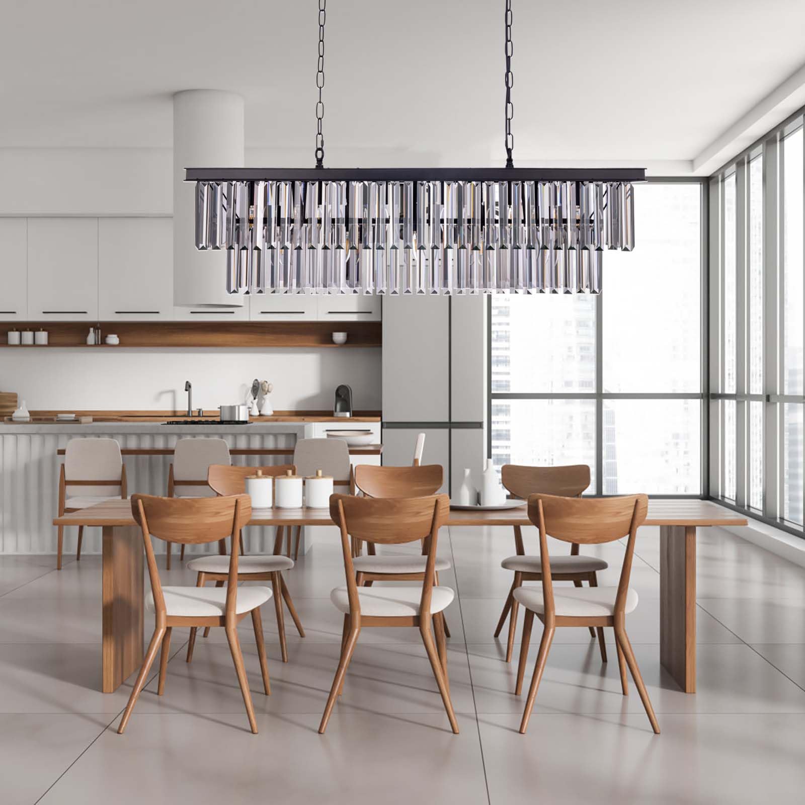 Wellmet 11-Light Smoke Grey Crystal Chandelier, 40 Inch Adjustable Modern Lighting for Living Room, Dining Room, Kitchen Island, Model DS-CCL001