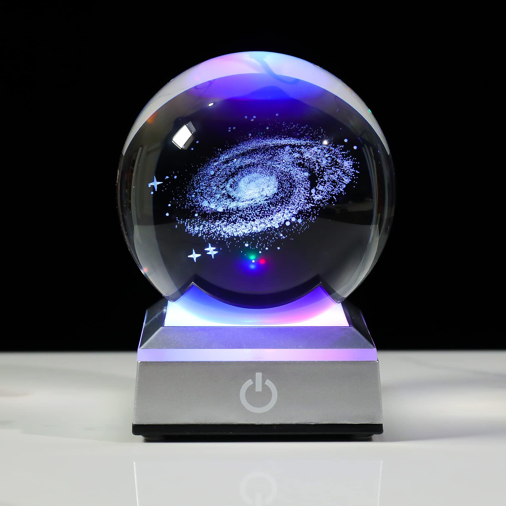 Ornalrist 3.15 Inch 3D Galaxy Planet Glass Ball With Light Lamp Astronomy Gifts Ideas For Boyfriends Kids, Science Space Universe Art Model Home Decor