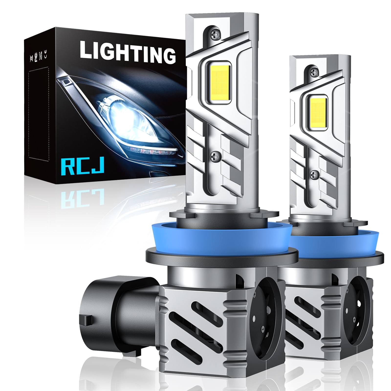 RCJ Fog Bulbs H11/H8/H9, 35000LM Bright 6000K Cool White, 1:1 Size, Plug-N-Play, Pack of 2