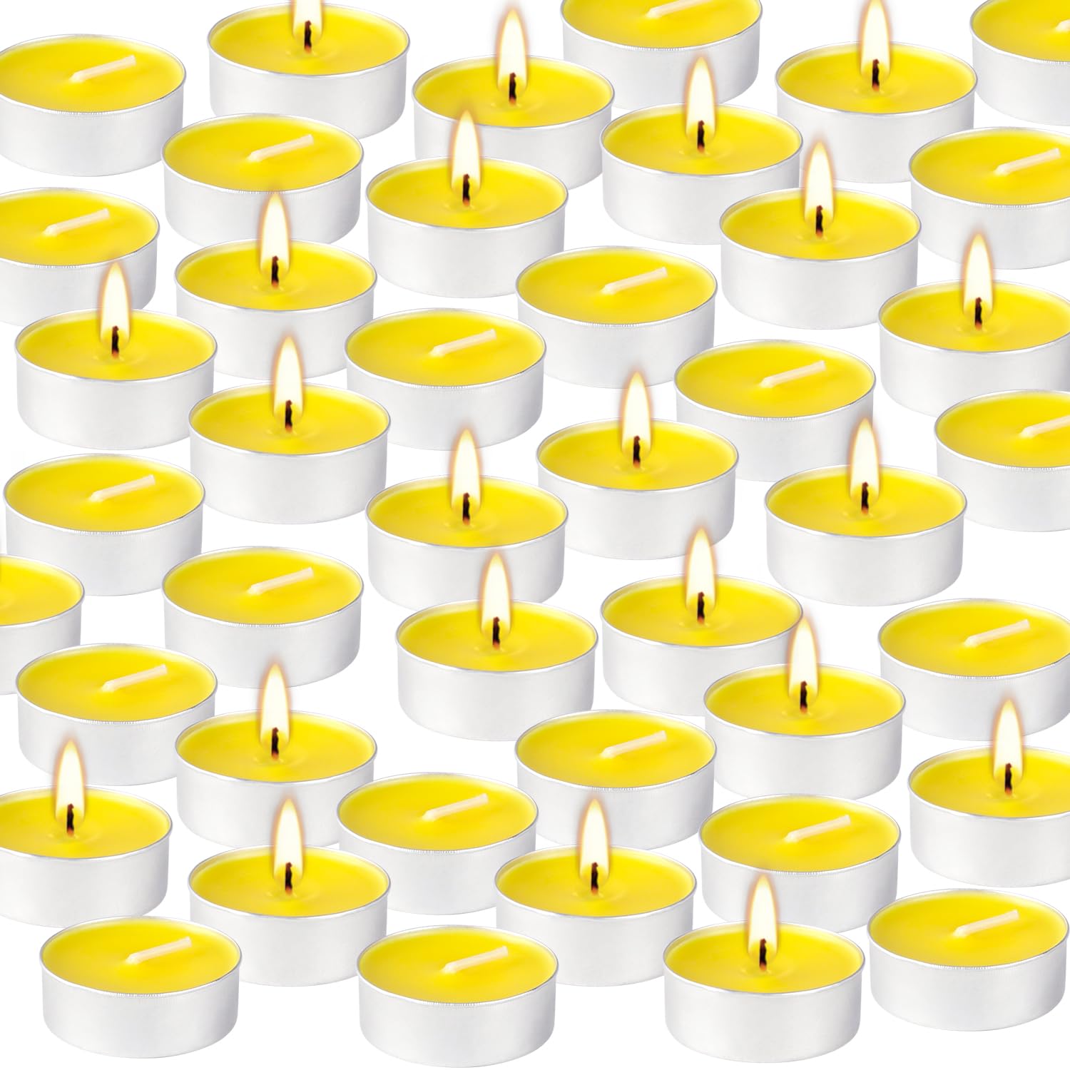 fclayvts 100 Pack Scented Tealight Candles, Yellow Aromatherapy Wax Candles, 4-Hour Burn Time for Home, Wedding, and Holidays