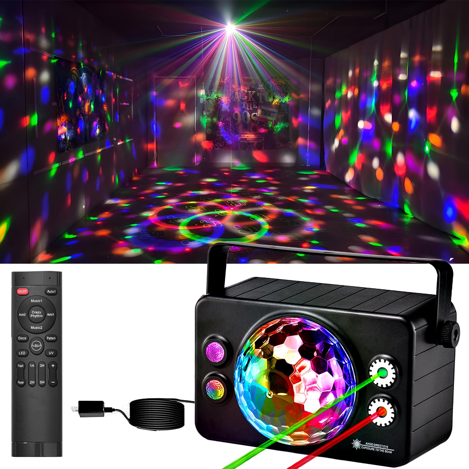 imindo Disco Ball Light - Sound Activated Strobe Lamp with 6 Colors, Remote Control, Black, Model TC-7009-1