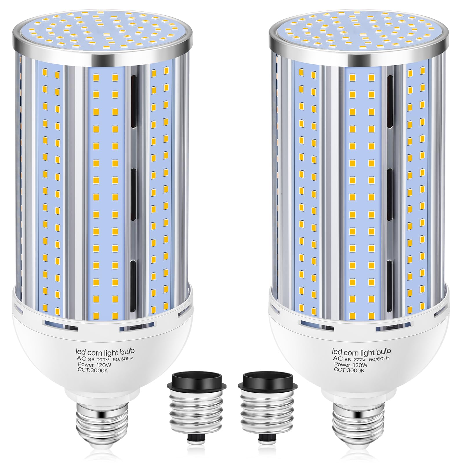 Xycn 2 Pack 120W Corn Led Light Bulb Fanless,3000K/Warm White(1200 Watt Equivalent) E26/E39 Large Mogul Base Led Cob Lamp 15,800
