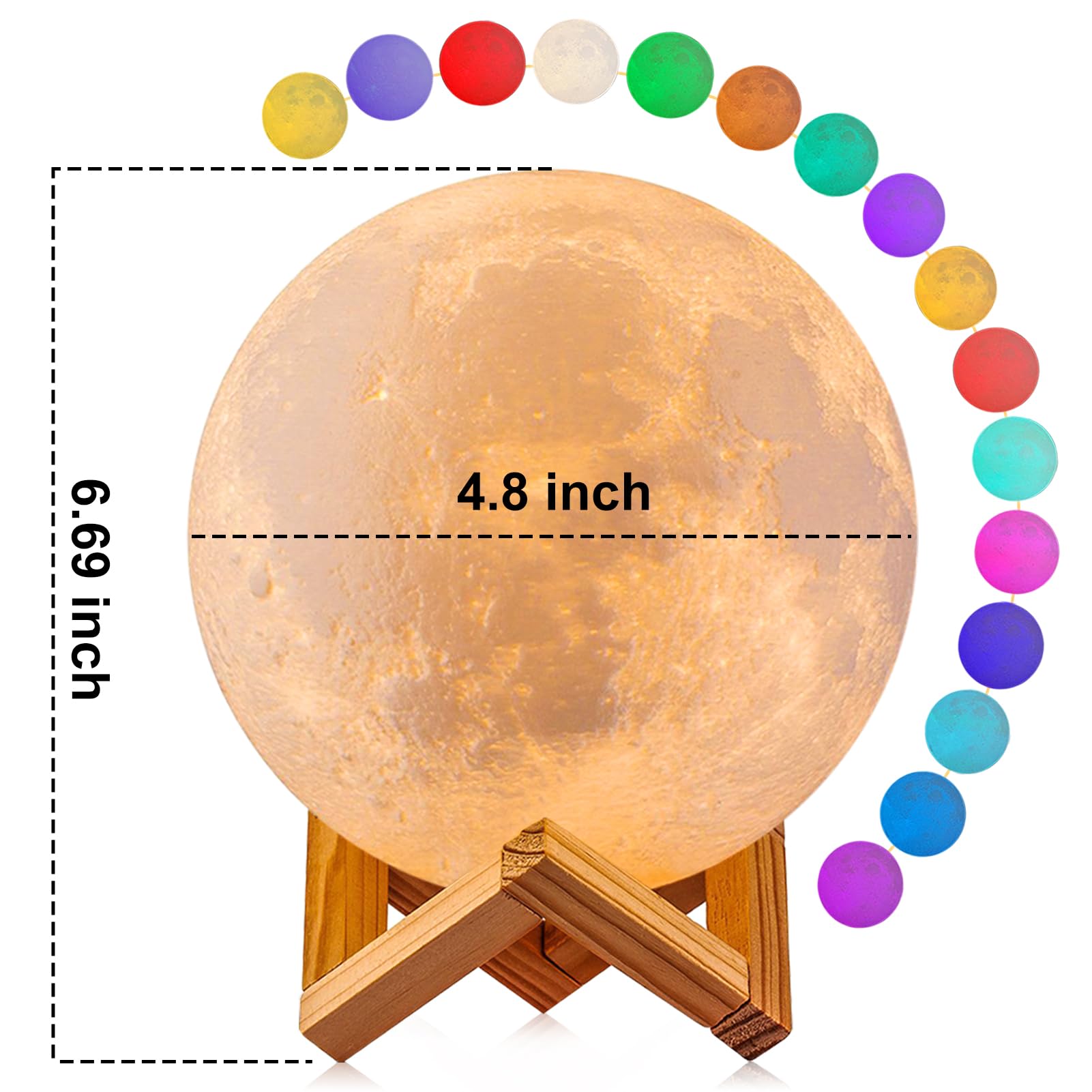 LOGROTATE Moon Lamp - 16 Colors LED Night Light, 4.8 Inch, 3D Printing with Remote & Touch Control, Perfect for Kids' Room Decor