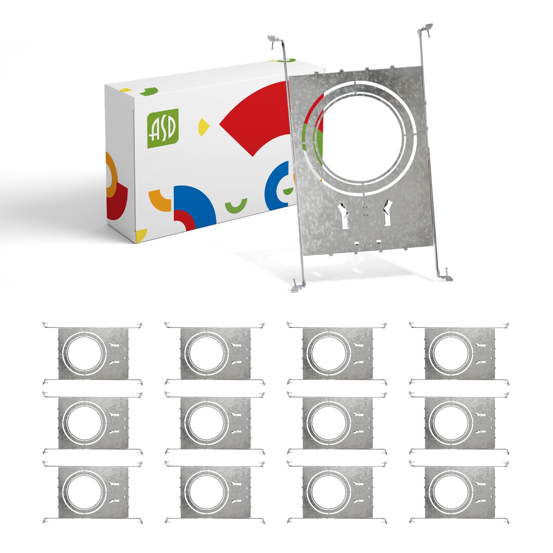 ASD 12 Pack New Construction Mounting Plate Round Hole - 8/10/12 Inch Adjustable Galvanized Steel Wafer Light Rough In Plate, Un