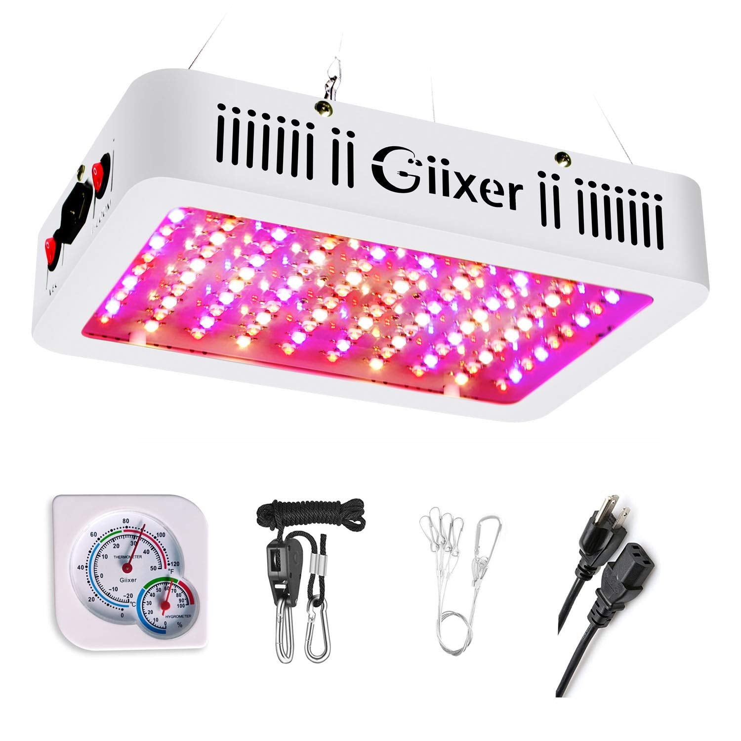Giixer 1000W LED Grow Light - Full Spectrum for Hydroponic Indoor Plants, Dual Switch & Chips, White, 100Pcs 10W LEDs