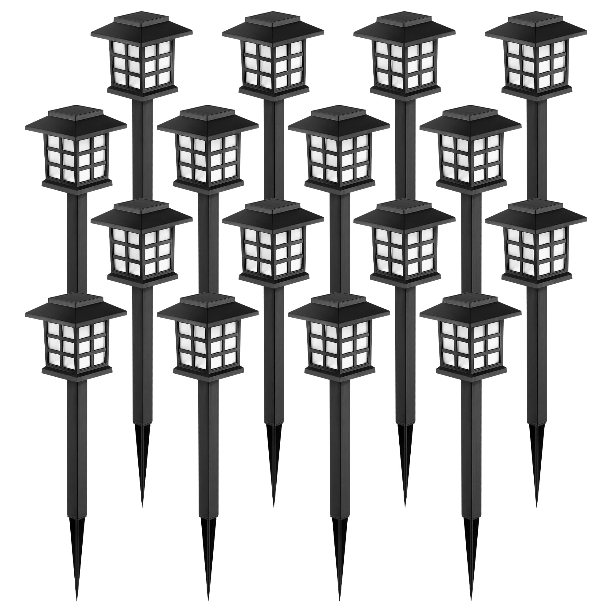 GIGALUMI Solar Outdoor Lights, 16 Pack LED Waterproof Pathway Lights, Black, Model FXD-16, 10 Hours of Lighting