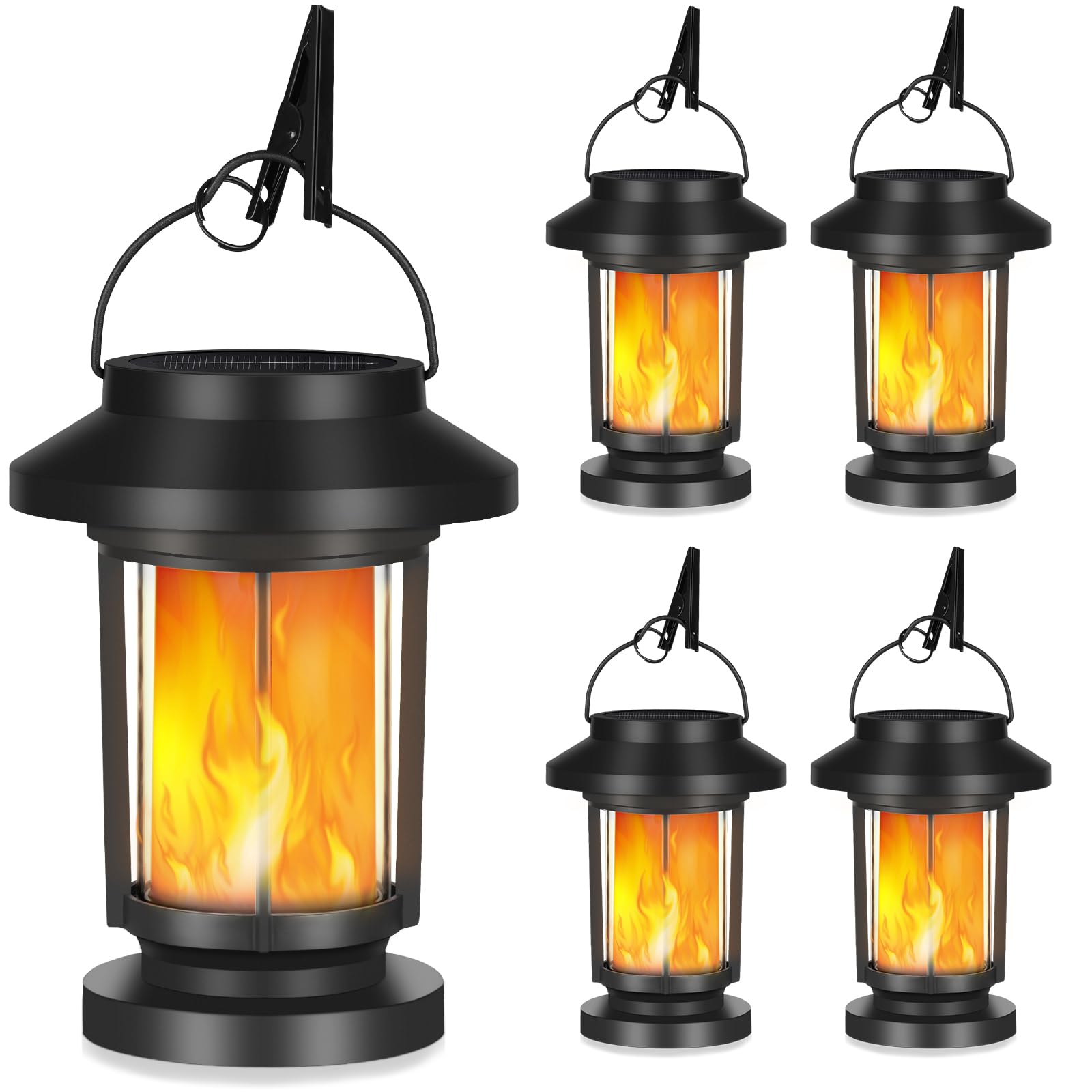 Derynome Solar Lantern Outdoor Lights, 4 Pack Upgraded Flickering Flameless Solar Lights Outdoor Waterproof, Hanging Decorative 