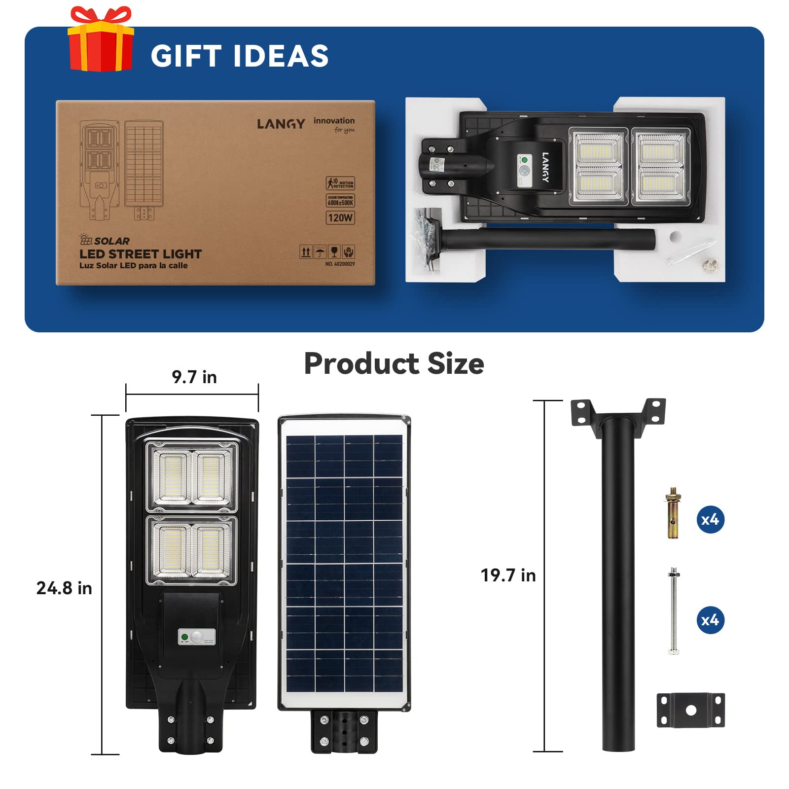 Langy 12000 Lumens Solar Street Light - 240Pcs Led, 18000Mah Battery, Outdoor Dusk To Dawn