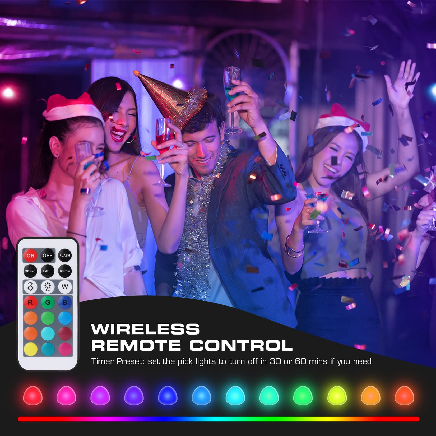 EverBrite LED Puck Lights, Wireless Push Lights, Remote Controlled, 12 RGB Colors, 3-Pack, White, Model E007083