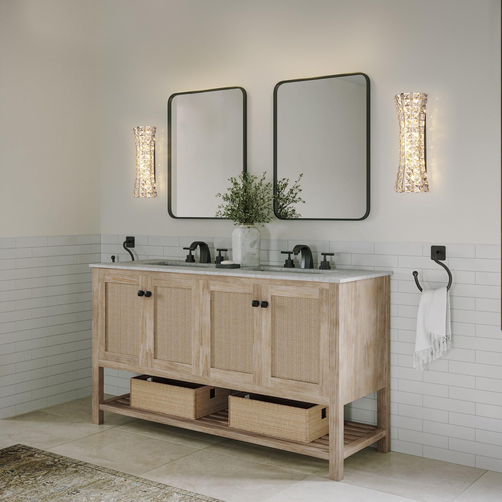 Kaiyuan Crystal Wall Sconces - Modern Chrome Lighting Fixture for Living Room, Bedroom, Bathroom, Hallway, and Stairway