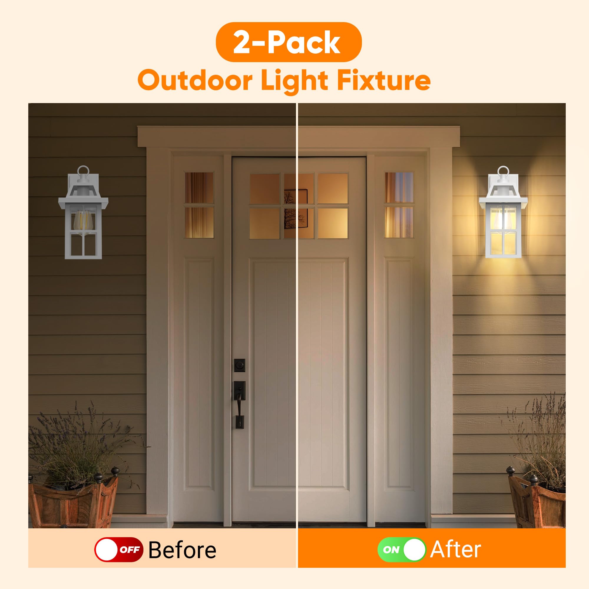 Wihtu Outdoor Wall Lantern, White Porch Lights With Glass Shade, Waterproof Wall Sconce Light, Fixtures Exterior Wall Lighting,