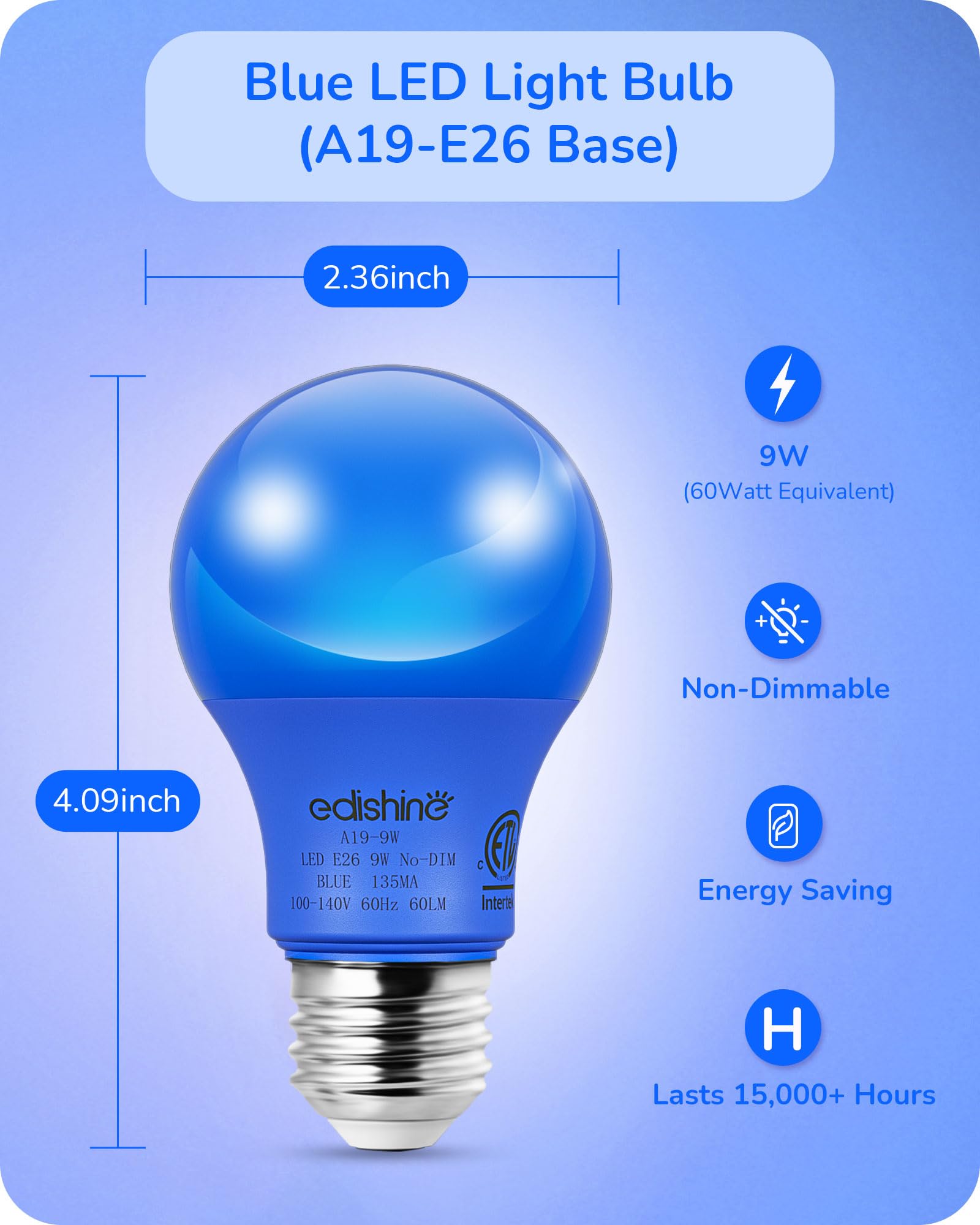 Edishine Christmas Led Light Bulbs, Purple & Orange A19 9W, E26 Base, 4 Pack, Etl