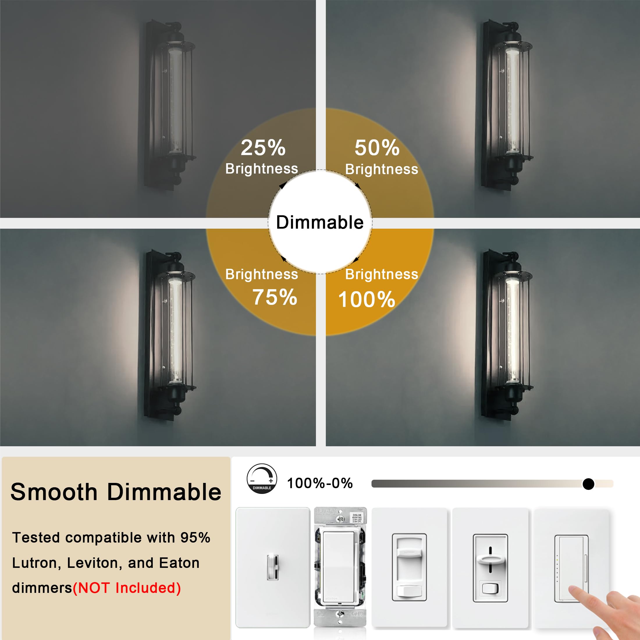 NOVELUX 11.8IN Dimmable LED Light Bulbs E26 Base 8W Vintage Clear Glass 5000K Daylight White - 2 Pack