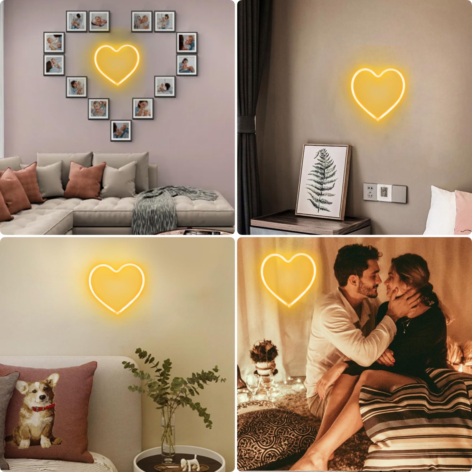 EXF Heart Neon Sign - LED Wall Decoration Light, Warm White, Battery/USB Powered, 1 Pack, Model HeartWW