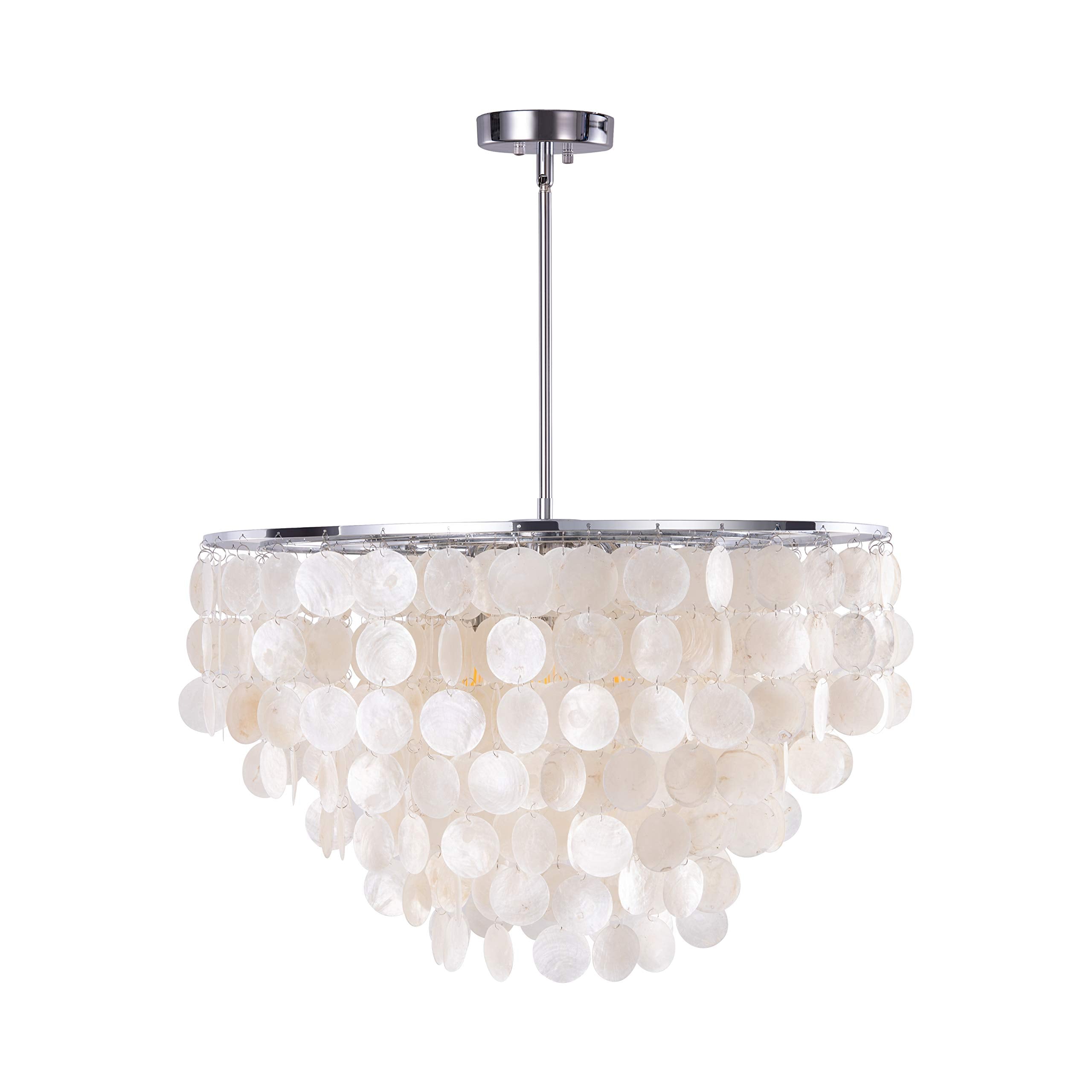 Wellmet Natural Capiz Shell Chandelier, 6 Lights Coastal Modern Blue Capiz Chandelier Pendant Lighting, Hanging Round Layered Ch