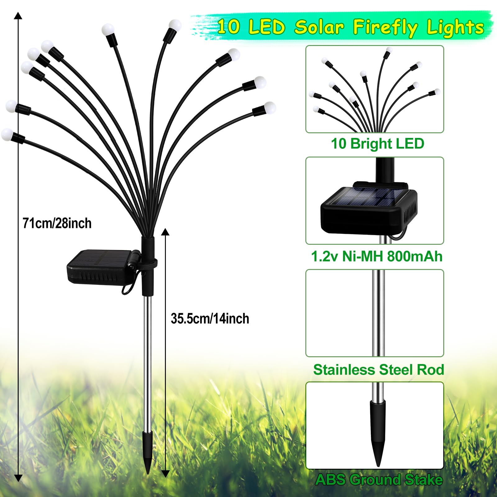 Kohlrabi Solar Garden Lights Outdoor  2 Pack 20 Led Solar Blue Firefly Lights Waterproof  Sway By Wind  Swaying Light For Yard Patio Backyard Garden Planter Flower Bed Pathway Outdoor Decoration