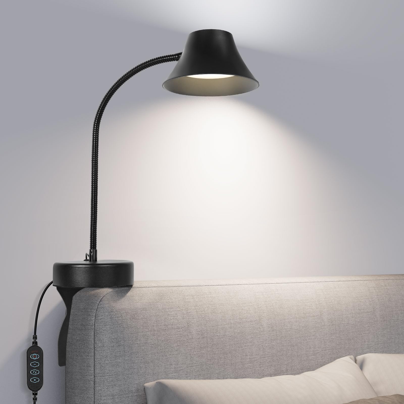 Tonyful Reading Light For Bed Headboard, Eye Care Reading Lamp, No Drilling Bed Light, 5 Colors & 10 Brightness Book Light With