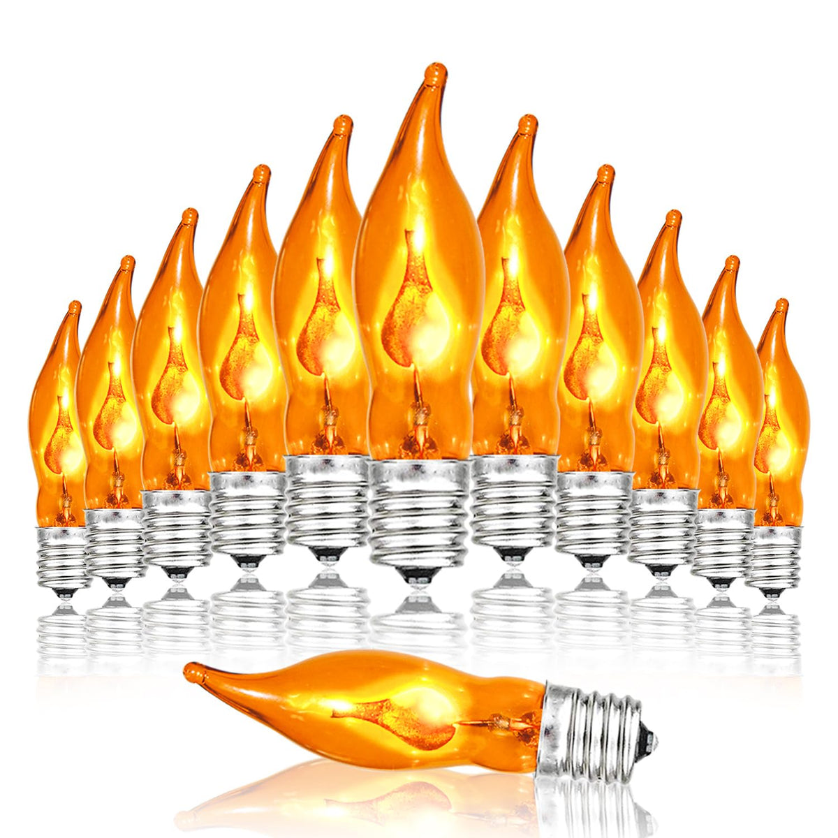 12 Pack C7 Orange Flickering Flame Light Bulbs, 1W 120V E12 Flame Replacement Bulbs For String Lights, Great For Indoor Outdoor 