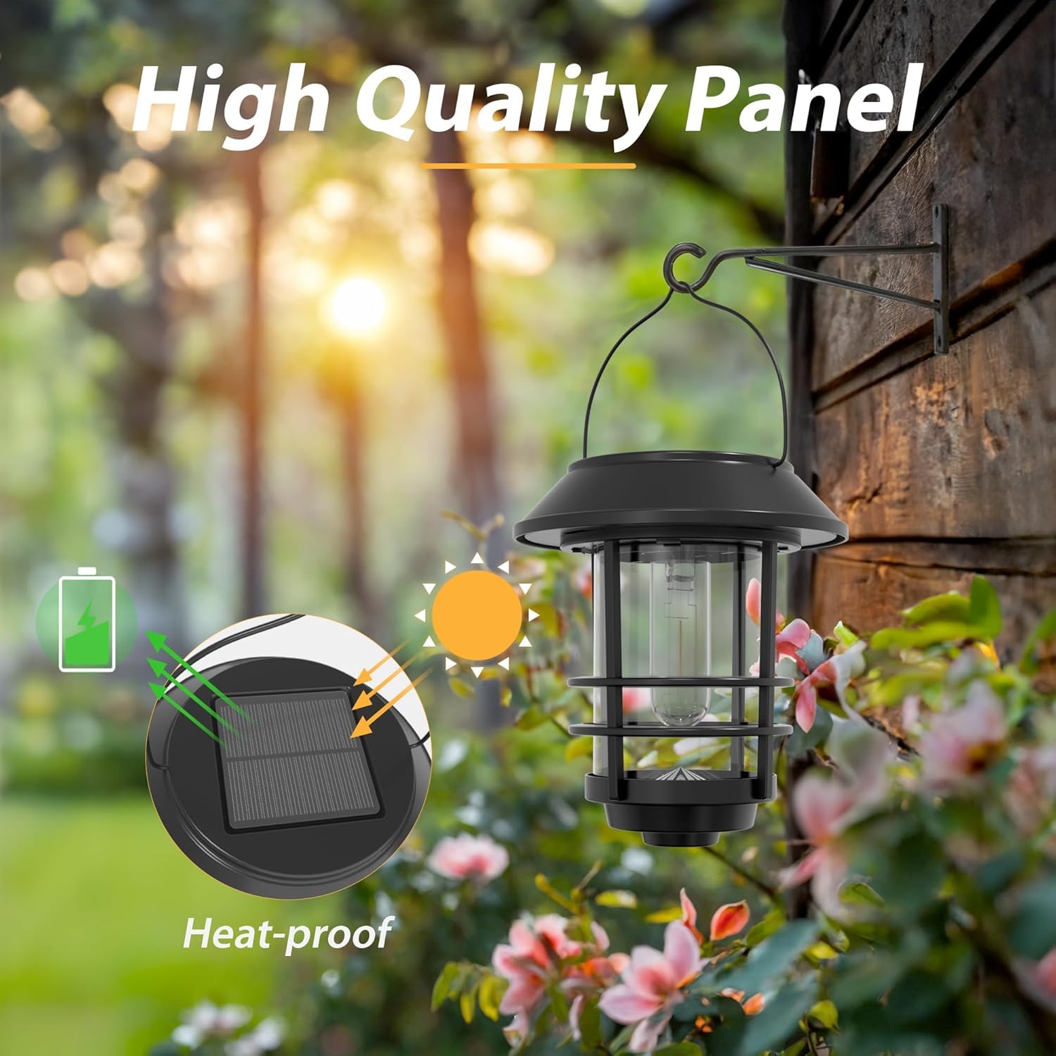 Otdair Solar Lanterns Outdoor 2 Pack, Waterproof Auto On/Off, Hanging Lights for Wall, Porch, Yard, Garden, Classic Black