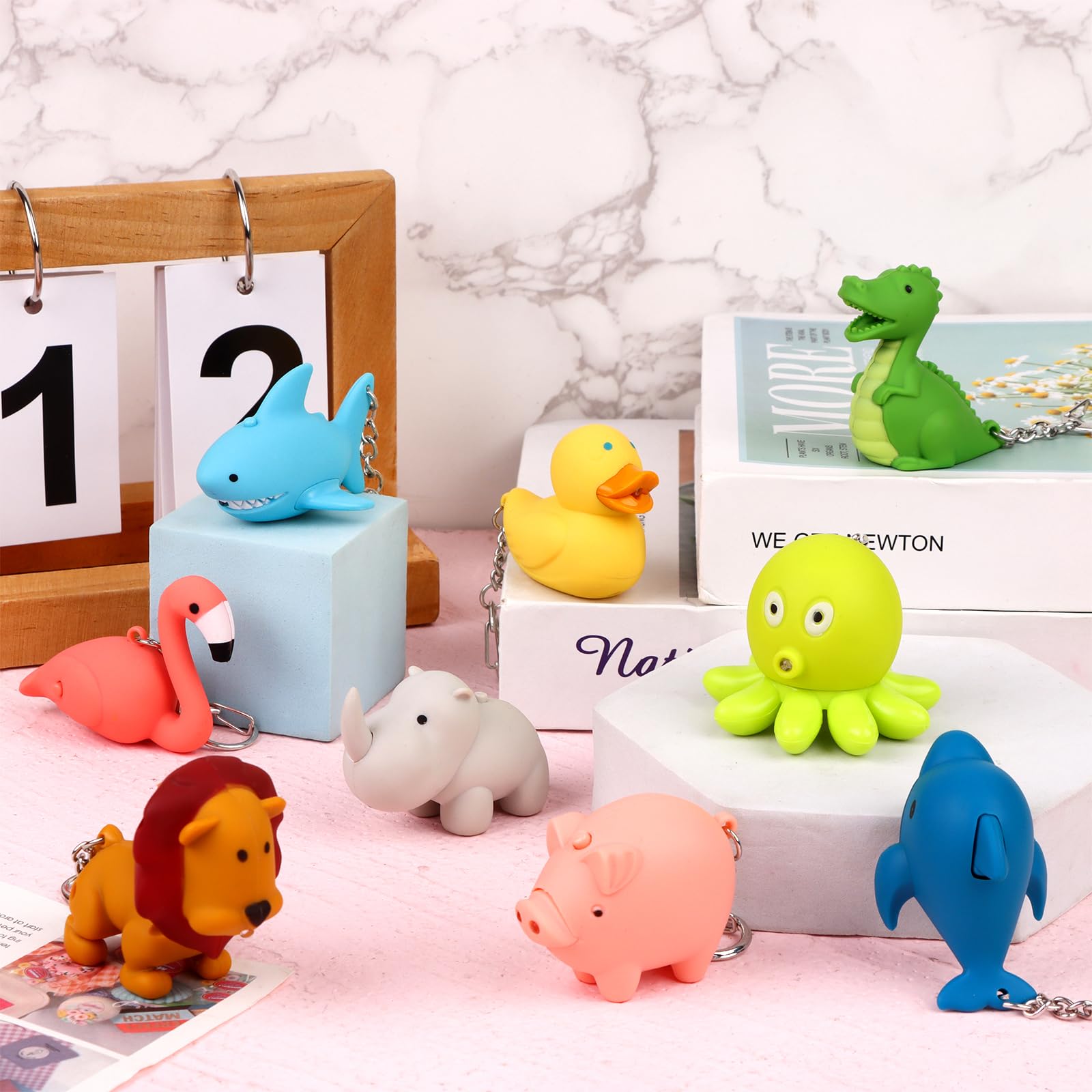 Oppaxf 9 Pcs Nurse Flashlight Pediatric Nurse Flashlight Keychain Animal Flashlight Keychain Dolphin Lion Flamingos Dinosaur Shark Rhino Octopus Duck Pig Nurse Flashlight For Badge Flashlight Keychain