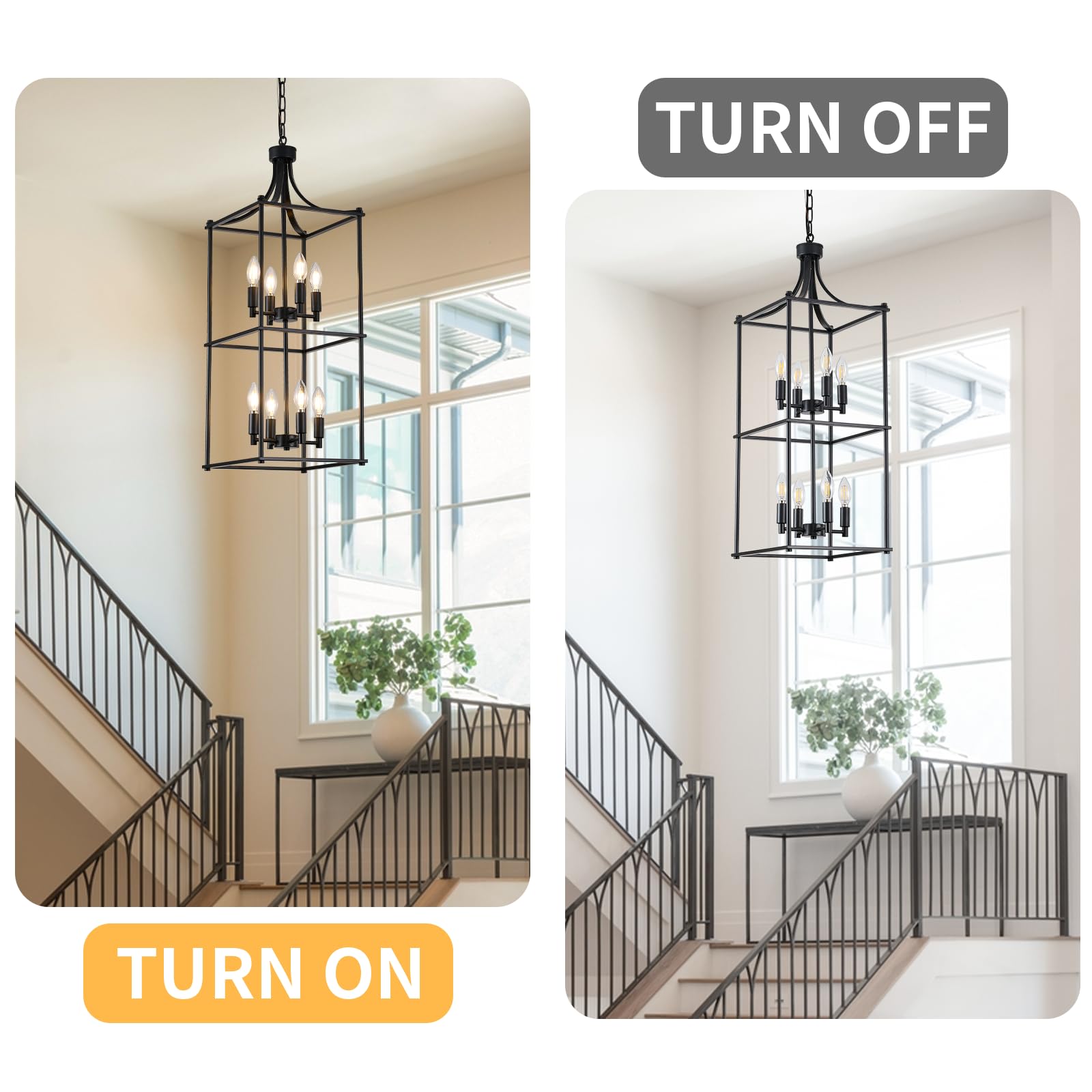 Miaybph Foyer Chandeliers For High Ceilings, Lantern Tiered Black Chandelier Square Light Fixture Metal Farmhouse Pendant Lights
