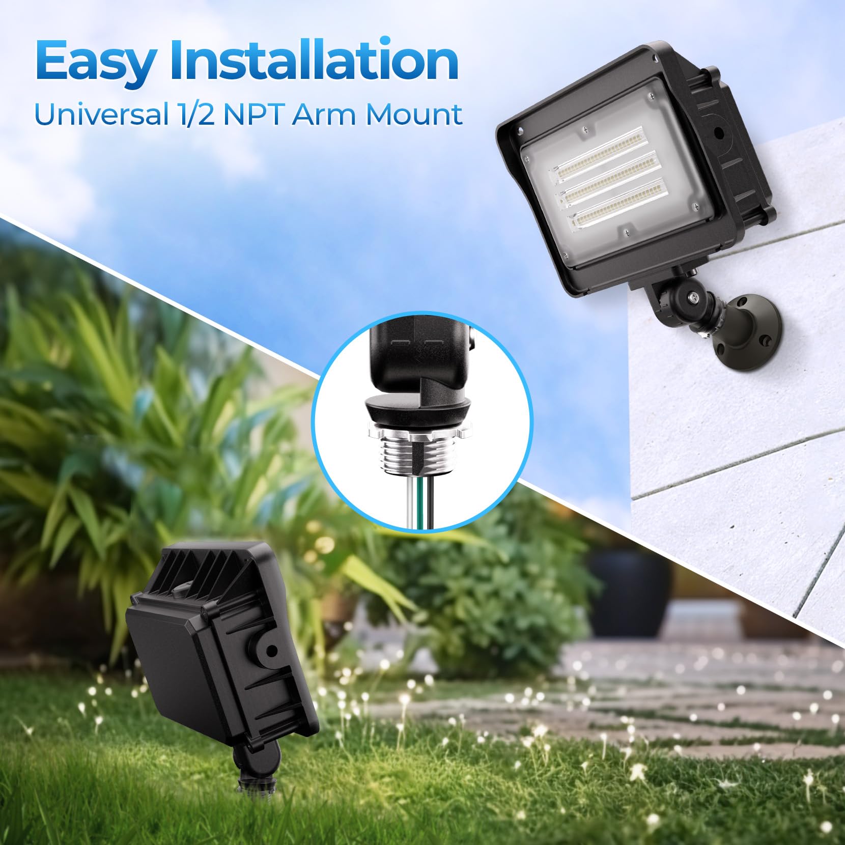 Cinoton 50W Led Flood Light Outdoor, 7000Lm[250W Hid/Hps Equiv.] Ip65 Waterproof Security Wall Pack Light Fixture With 180°Knuckle For Patio Porch Garage Garden Lanscape 5000K Daylight 100-277V 2 Pack