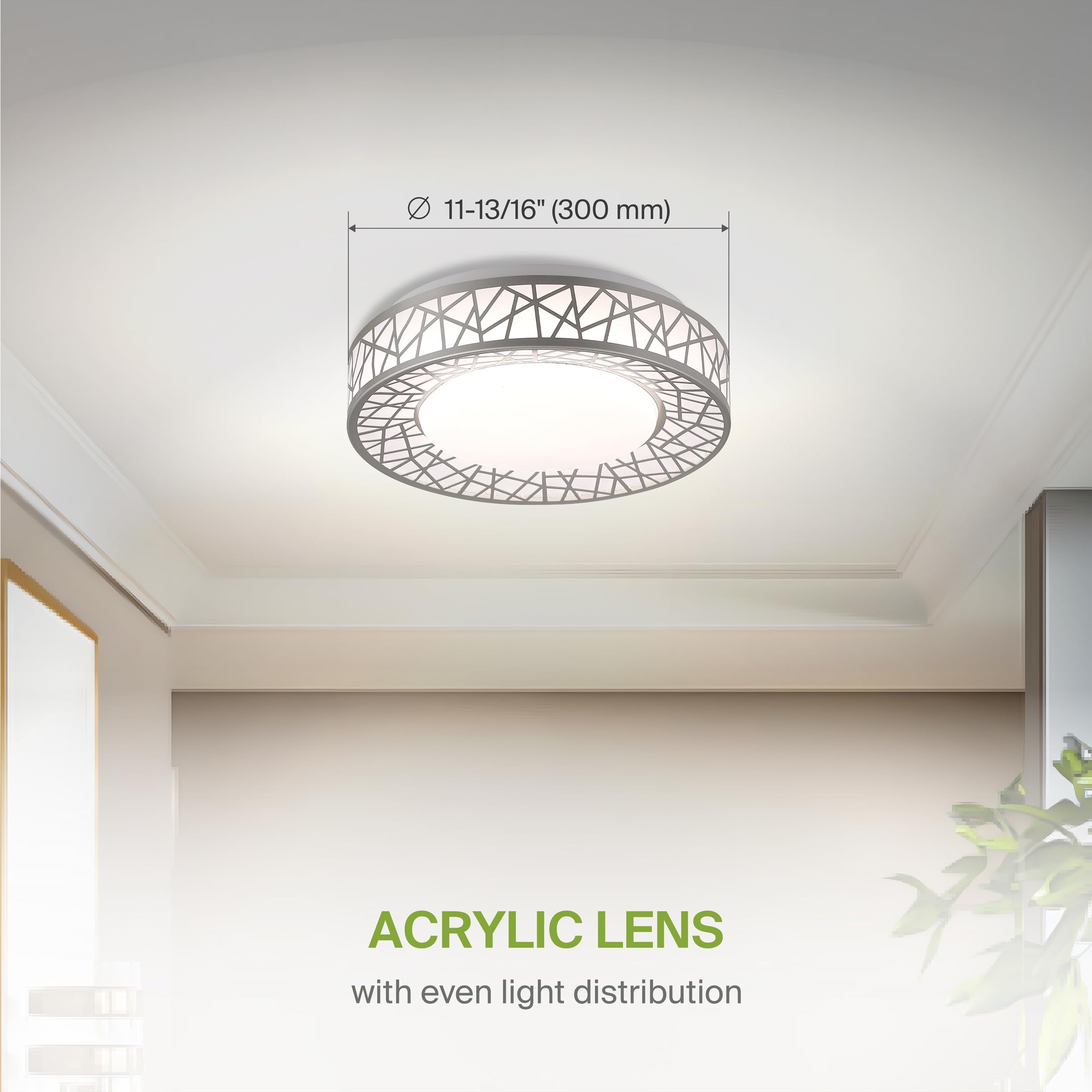 ASD 12 Inch LED Flush Mount Ceiling Light - Brushed Nickel, 20W, Dimmable, Iron Housing, Model A-LOFT-FM-12D20NK