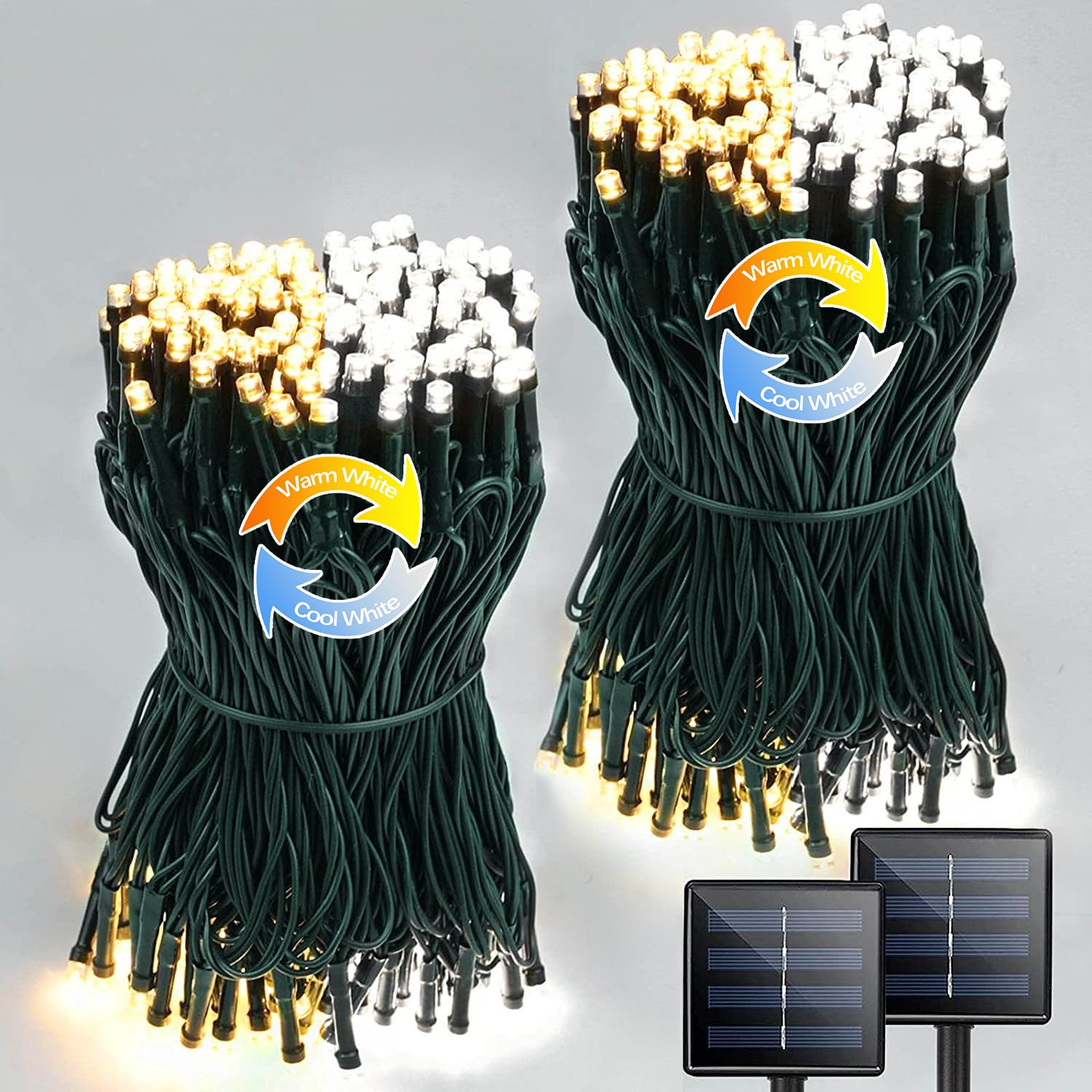 Color Changing 2-Pack Each 85FT Solar Christmas Lights Outdoor Waterproof, Upgraded 480 LED Solar String Lights Green Wire Solar