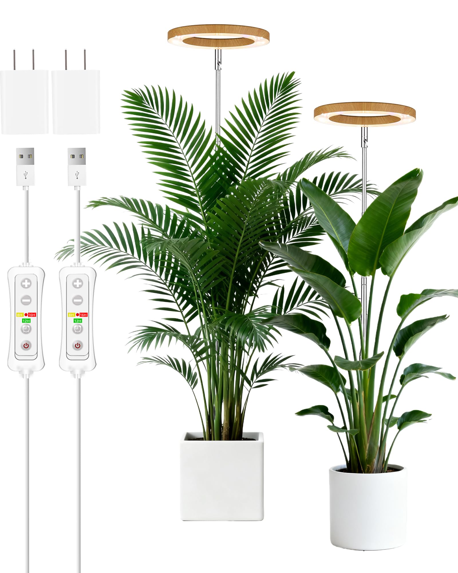 yadoker Plant Grow Light  LED Growing Light Full Spectrum for Indoor Plants Aluminum Wood Grain Plant Lights Height Adjustable  Automatic Timer  5V Low Safe Voltage