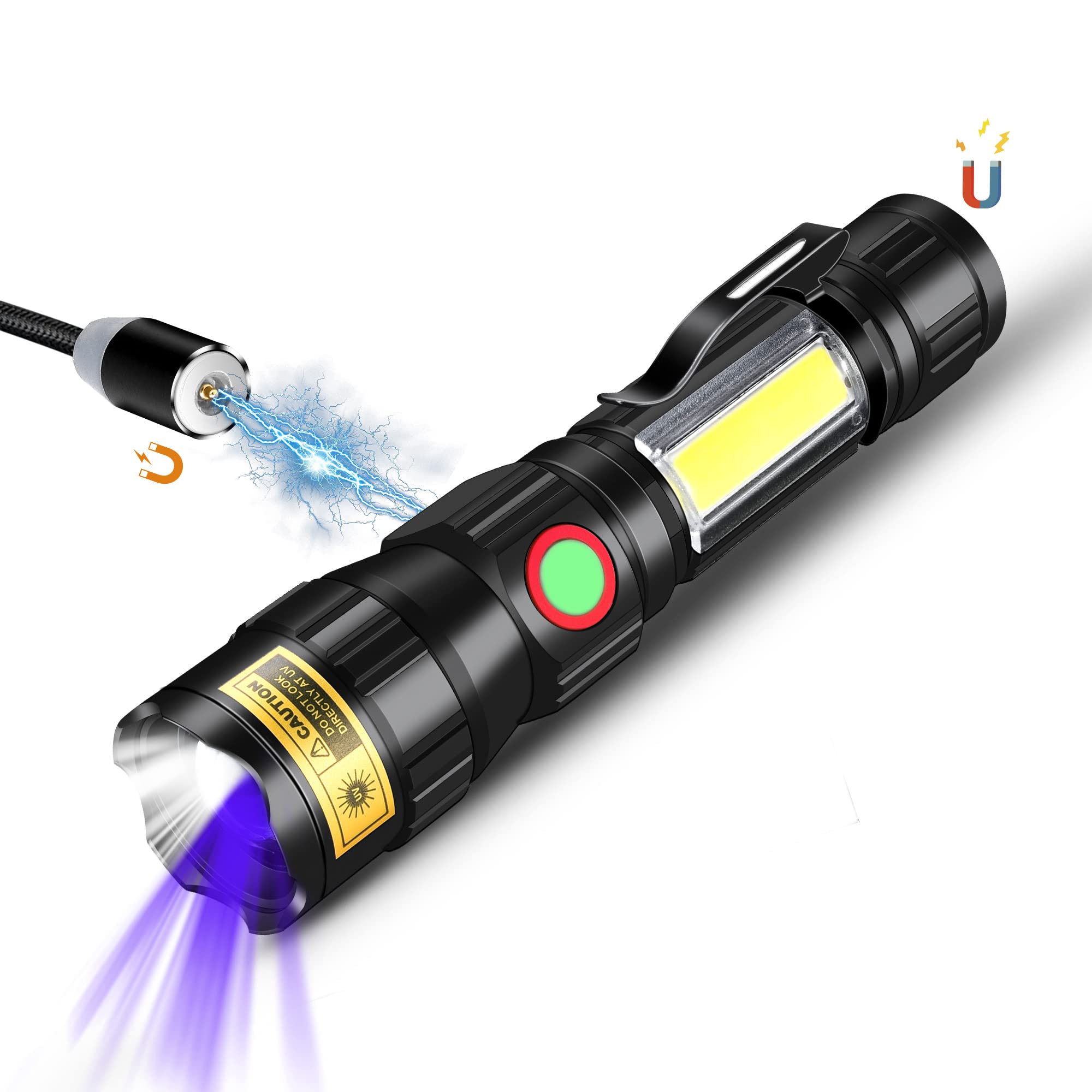 DARKBEAM UV 365nm Flashlight USB Magnet Rechargeable Woods Lamp LED Ultraviolet Blacklight, Detector for Pet Ringworm Cat Urine