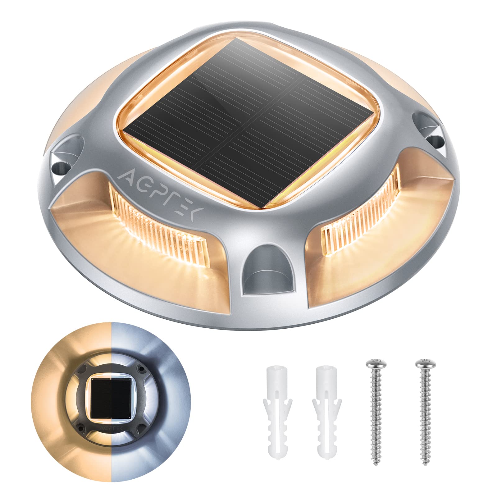 AGPTEK Solar Driveway Lights Outdoor 1 Pack, 2 Color Modes LED Deck Dock Marine Waterproof Driveway Marker Lights for Step Sidew