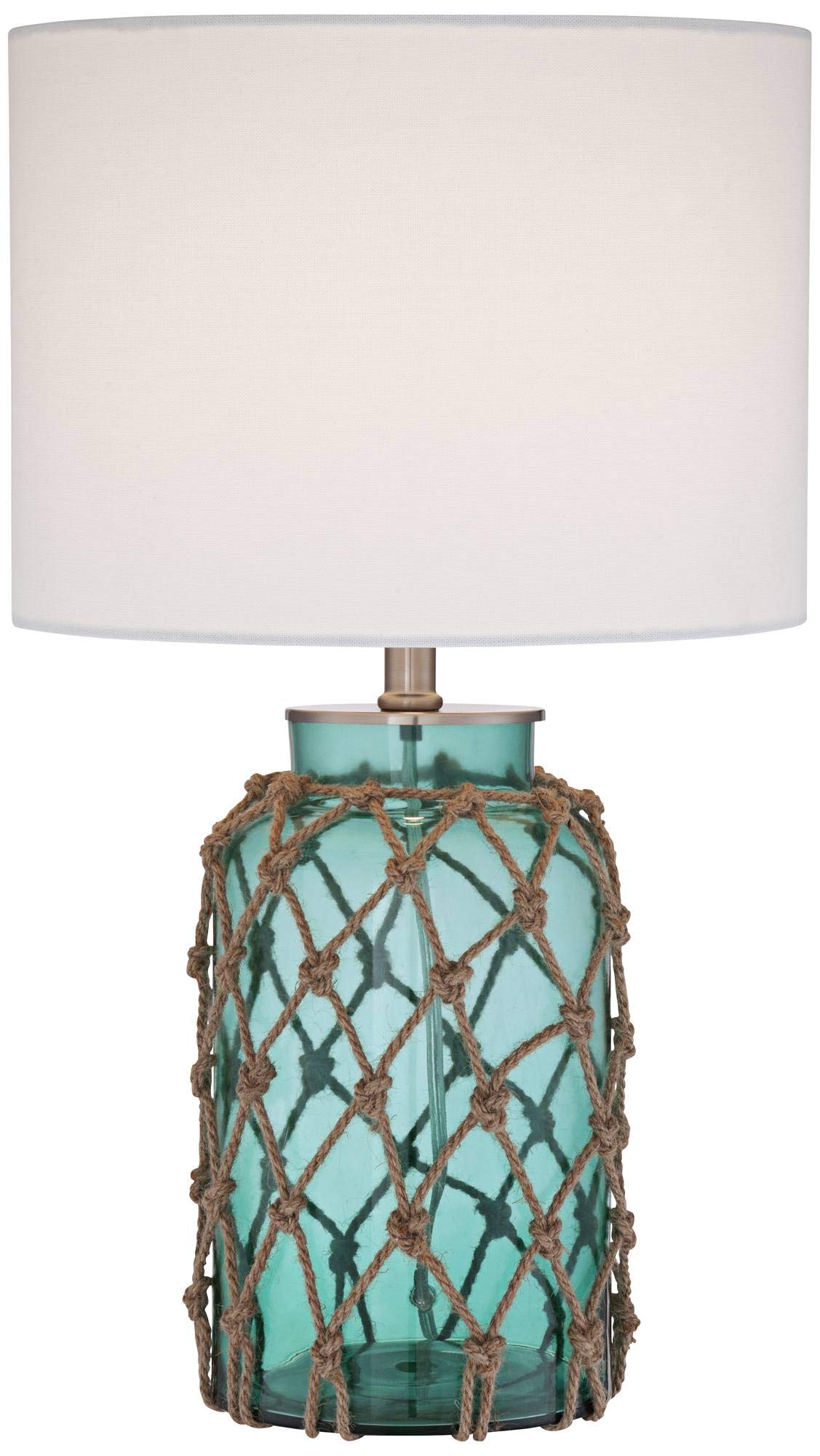 360 Lighting Crosby Country Cottage Natural Accent Table Lamp 22.5 High Coastal Blue Green Glass Rope Net Off White Drum Shade F