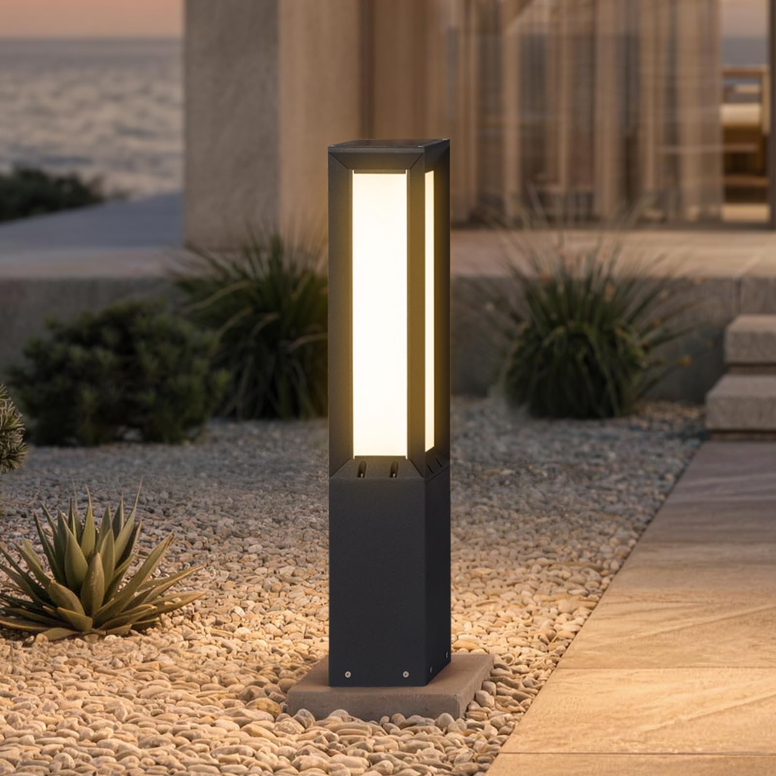 RIRZ Solar Floor Lamp with Remote, 3000K LED Modern Outdoor Lantern Dimmable, 31.5 Outdoor Solar Lanterns Waterproof IP65, Dusk 