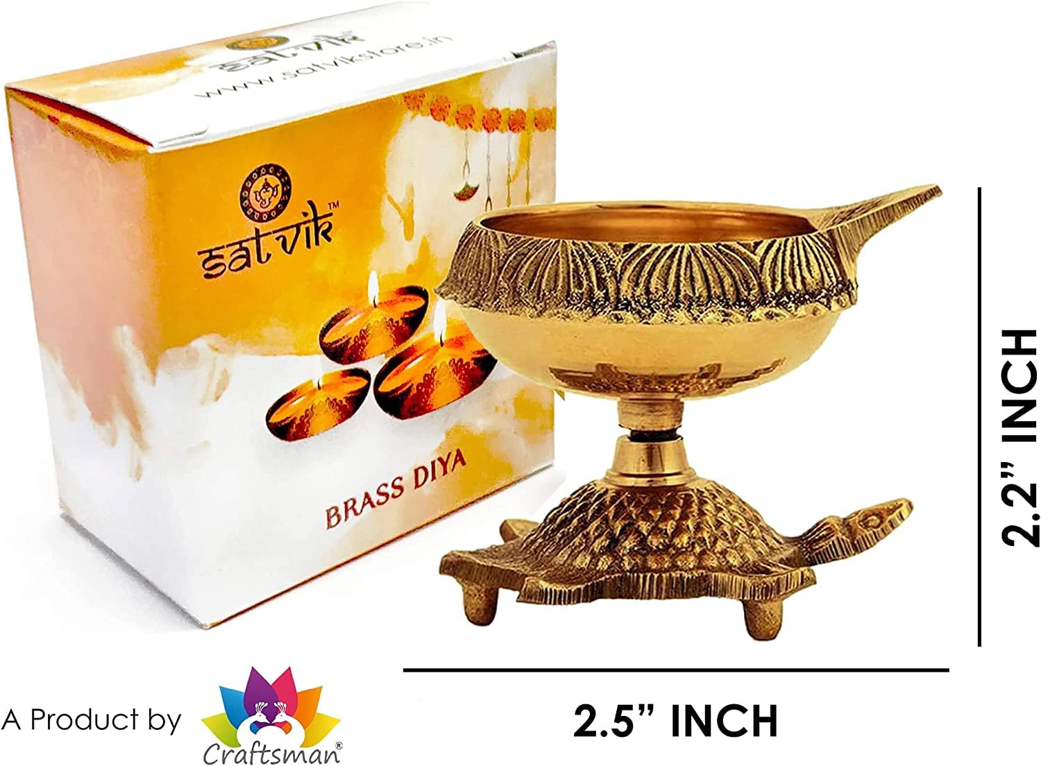 SATVIK 1 Pc Brass Kuber Turtle Diya for Diwali Decoration Handmade Oil Lamp with Golden Engraved Virgin Brass Metal Diwali Diya