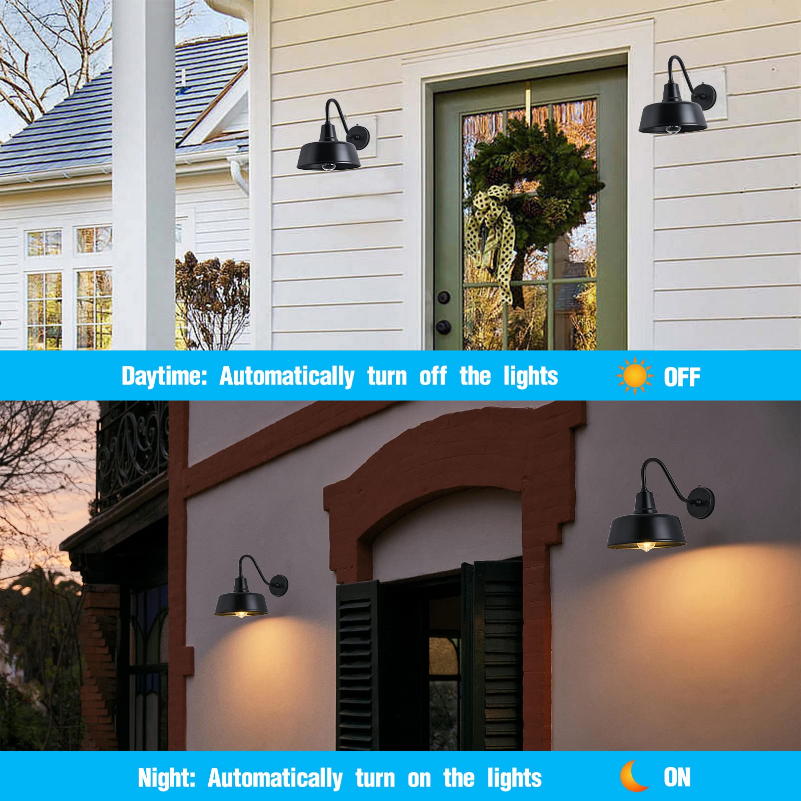 Metojia Gooseneck Barn-Lights Outdoor Fixture - 11 Inch Farm Style Black Large Lighting Farmhouse Exterior Sconce Wall Light For