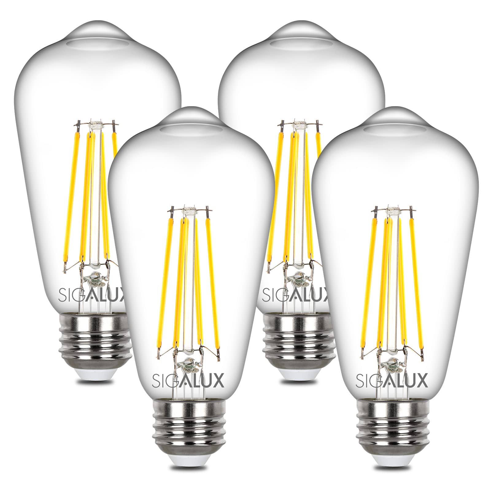 Sigalux E26 LED Bulb ST58 Vintage Clear Non-Dimmable 60W Equivalent 700LM 5000K 4 Pack