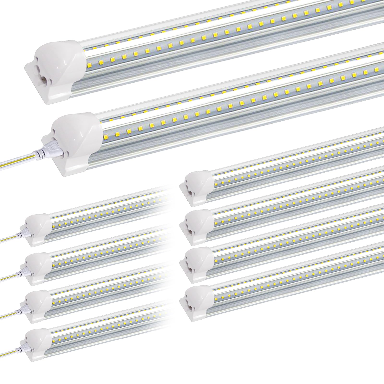 SZSKYING (10 Pack 8FT LED Shop Light,72W 7200LM 6500K,T8 Light Fixtrue Daylight White,High Output Clear Cover Integrated,Linkabl